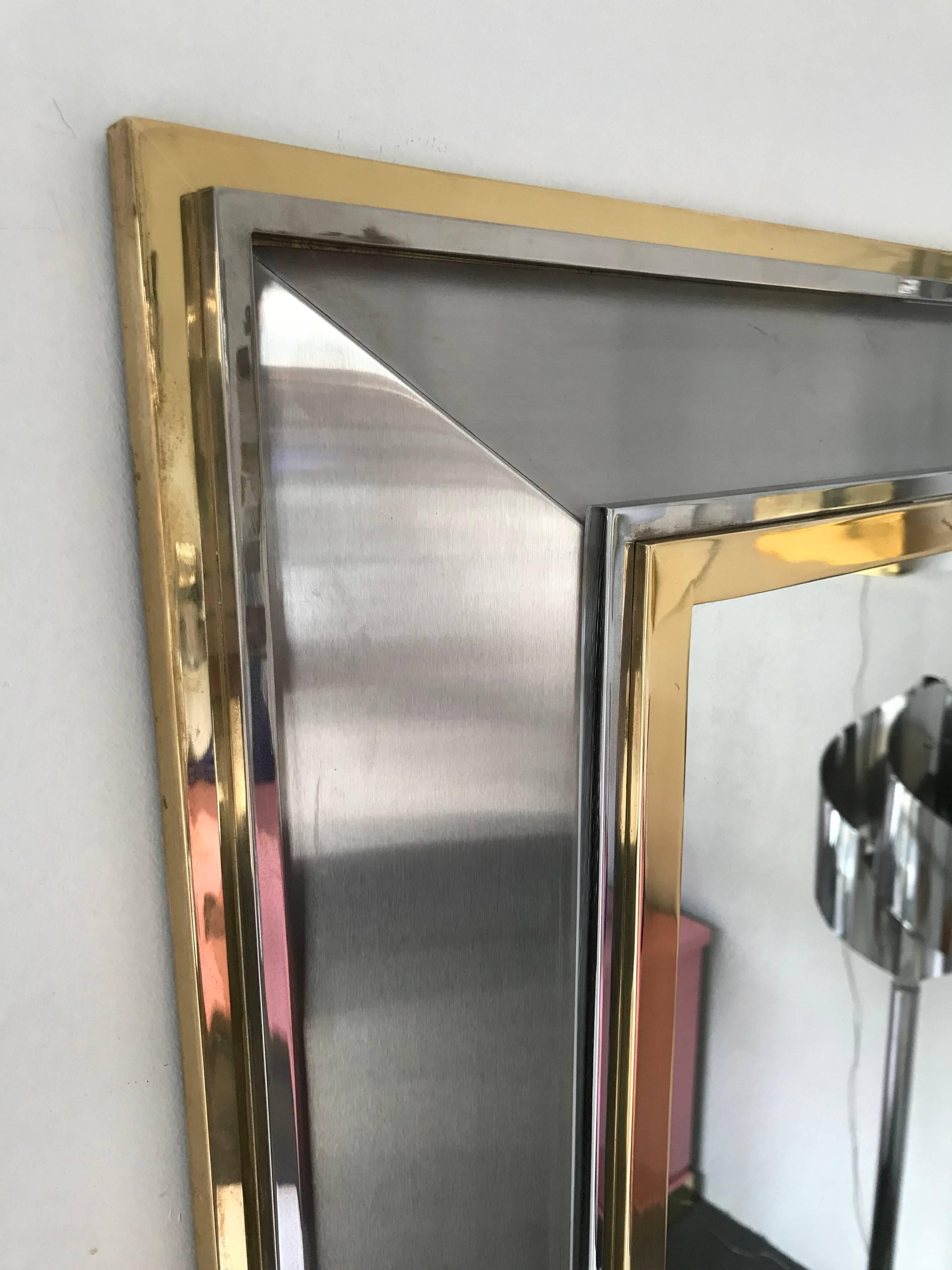 Mirror Stainless Steel Chrome Brass by Maison Jansen. France, 1970s In Excellent Condition In SAINT-OUEN, FR