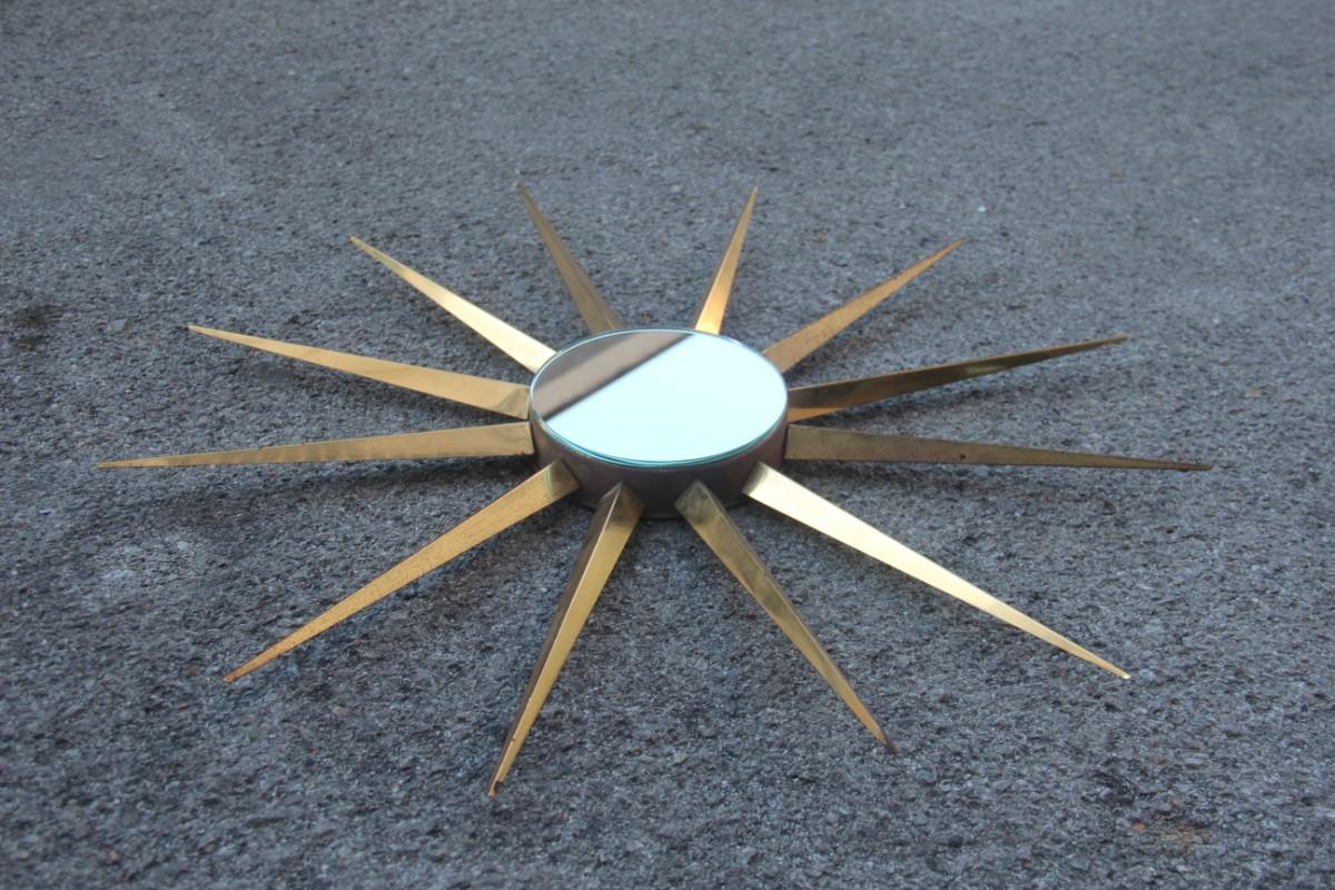 Mirror star sun gilded 1950s Italian brass Mid-Century Modern design.