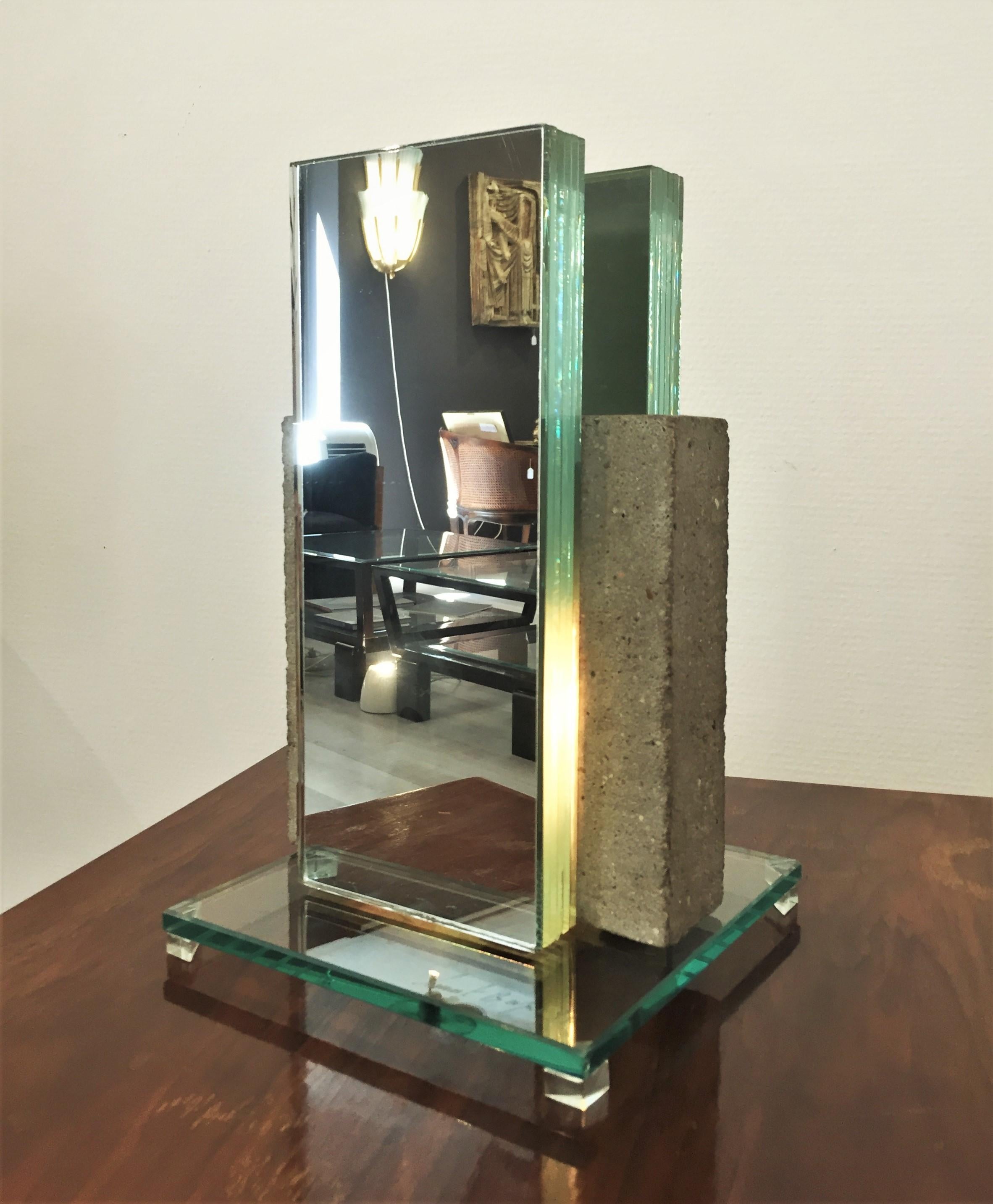 French Mirror Table Lamp by Laurent Beyne For Sale