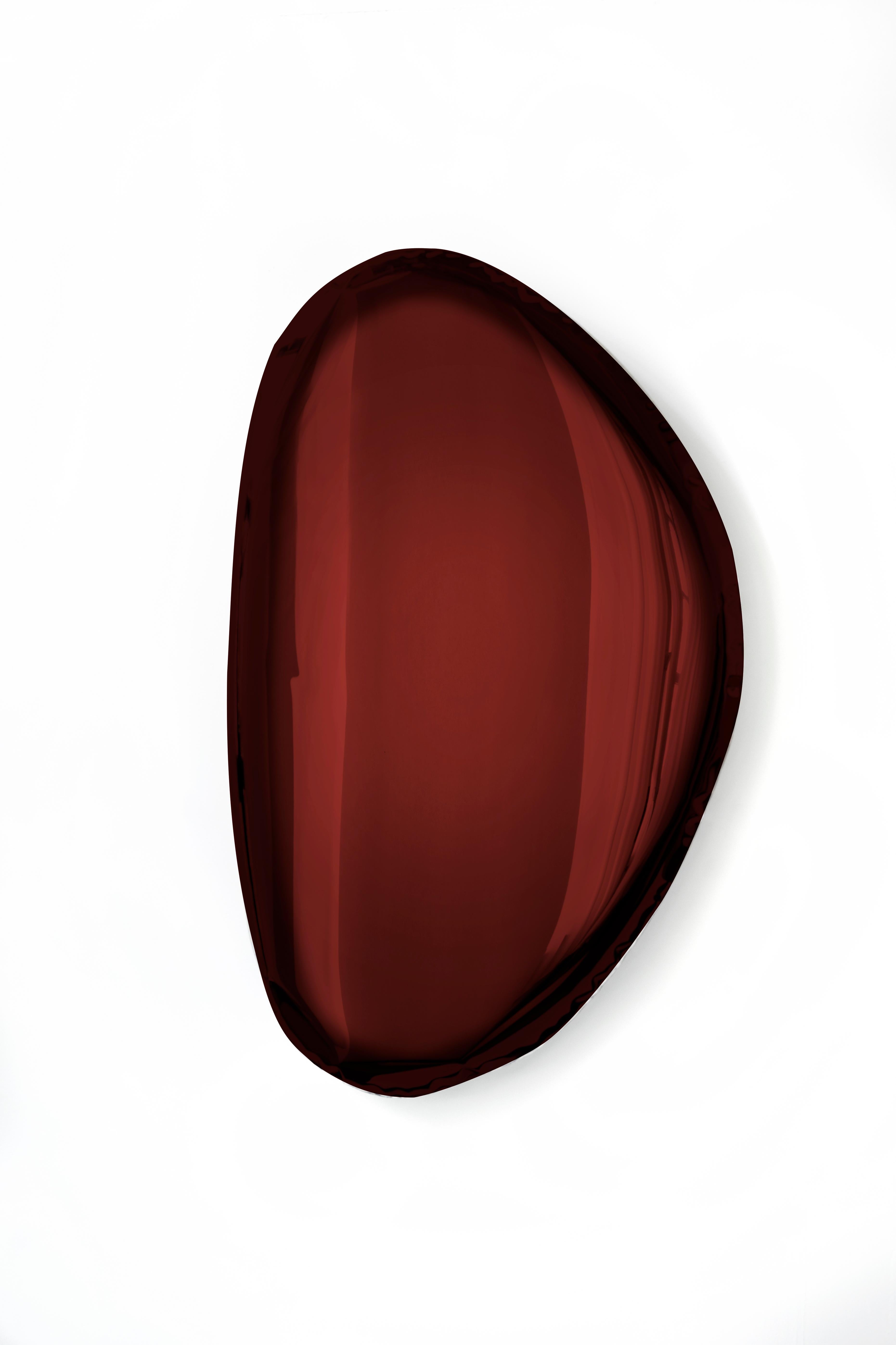 Minimalist Mirror Tafla O3 Rubin Red, in Polished Stainless Steel by Zieta For Sale