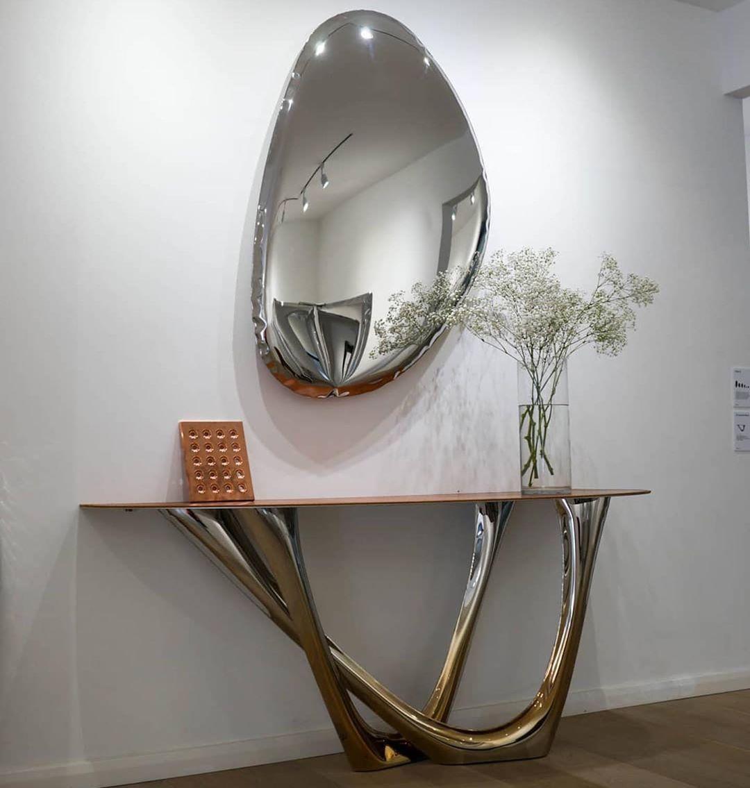 Organic Modern Mirror 'Tafla O3', Stainless Steel by Zieta, Saphire Blue For Sale