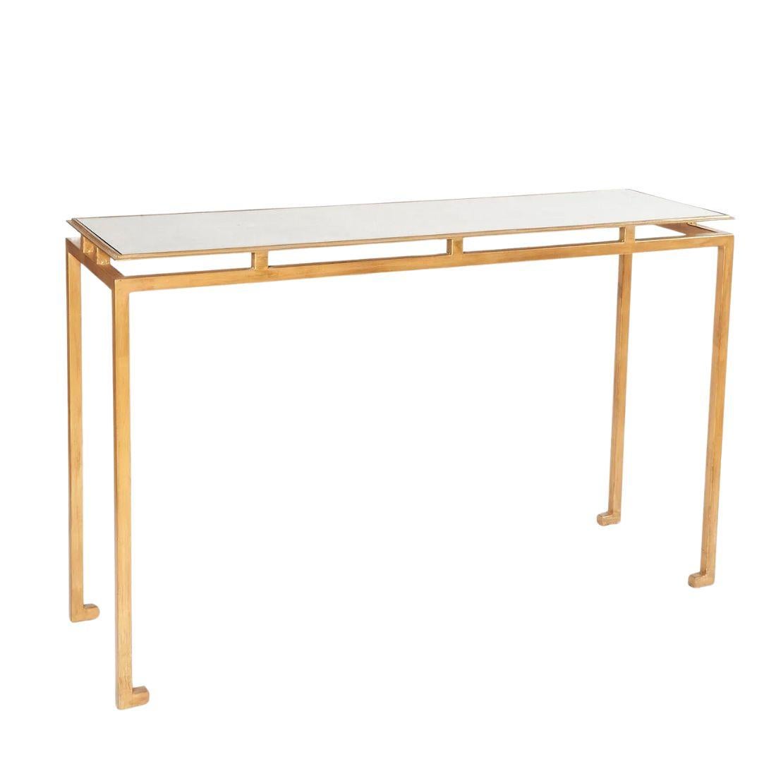 Moderno Mirror Top Gilt Metal Contemporary Console Table in vendita