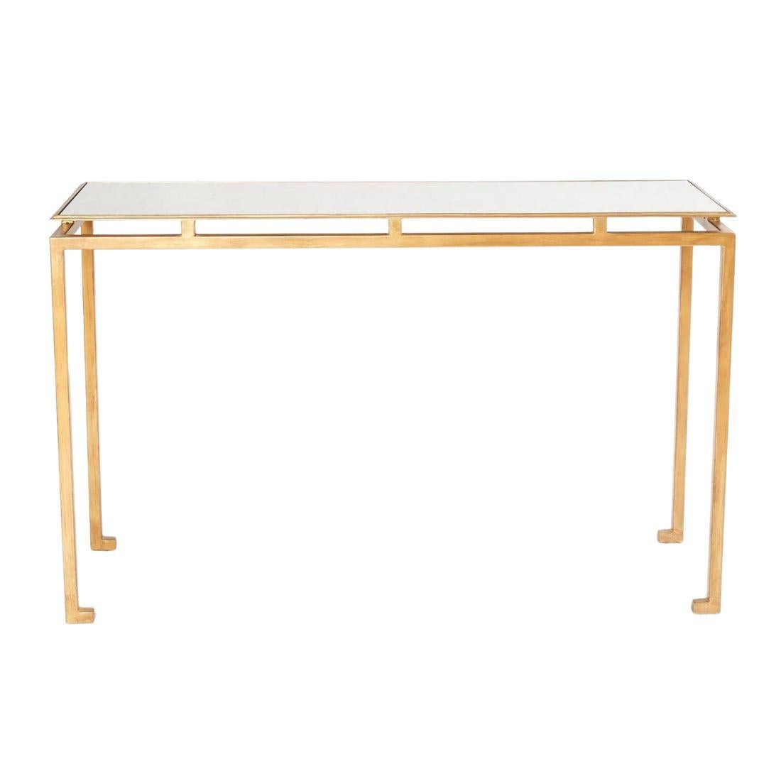 Mirror Top Gilt Metal Contemporary Console Table In condizioni buone in vendita a Locust Valley, NY