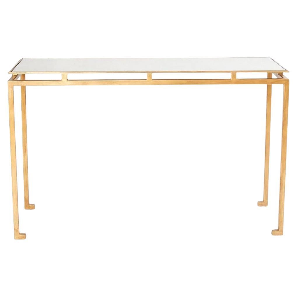 Mirror Top Gilt Metal Contemporary Console Table
