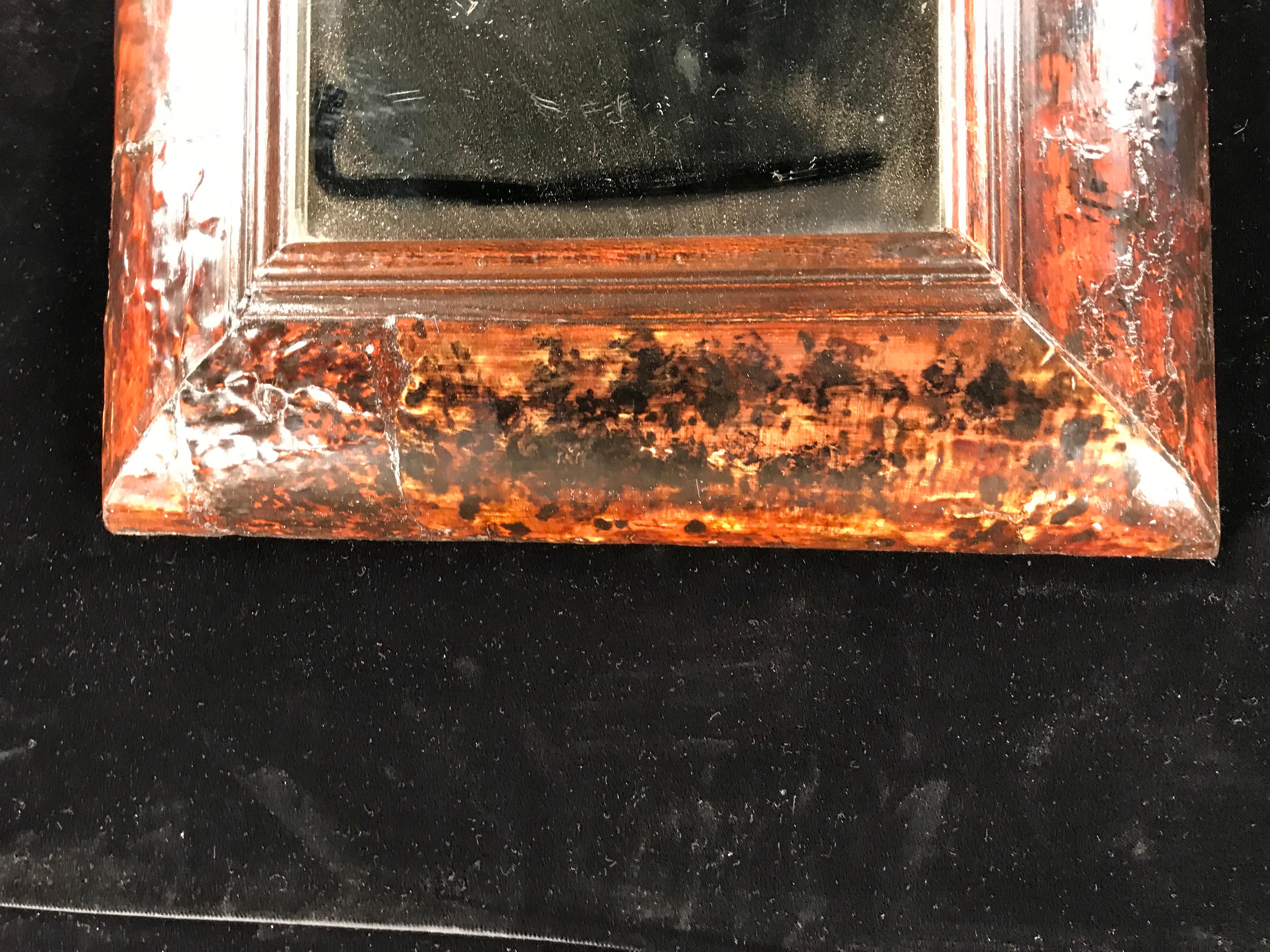 English Mirror Tortoishell Cushion Moulded 17thc Original Plate/Back Small For Sale