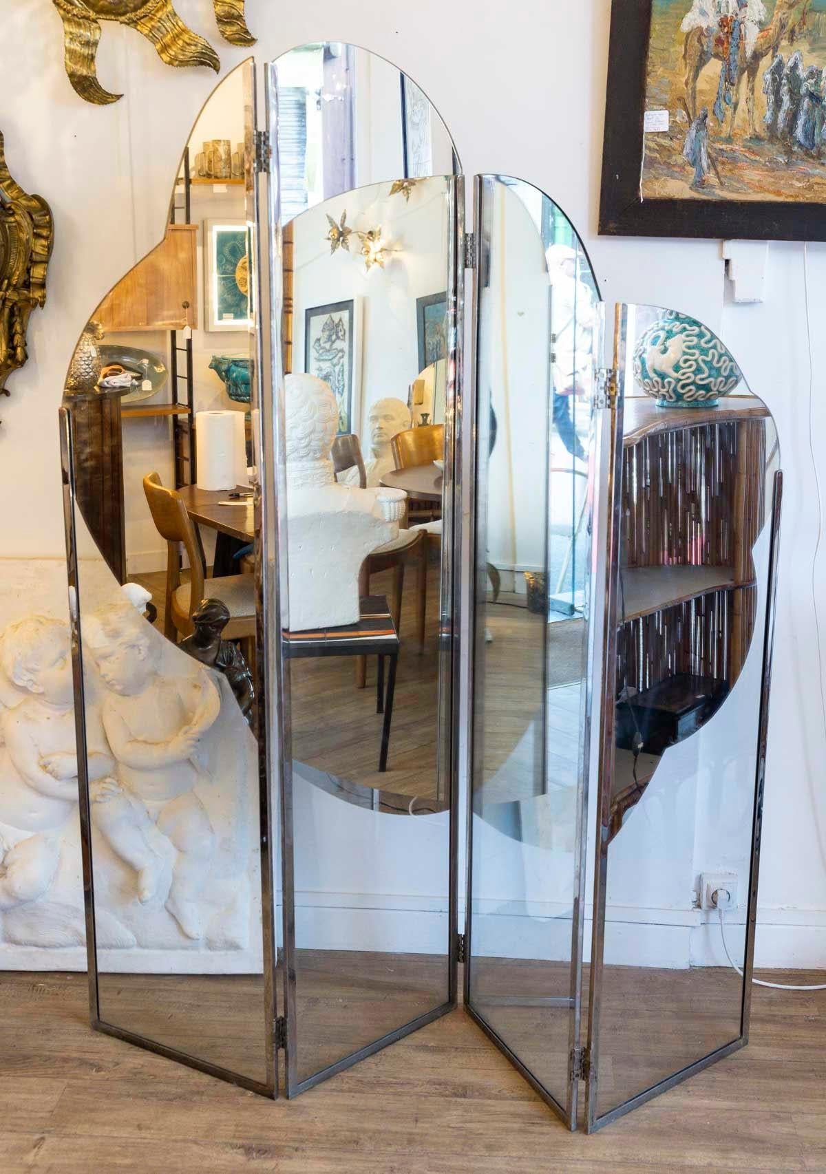 20th Century Mirror, Triptych, Mirror Screen, 1973, by Saint-Gobain. For Sale