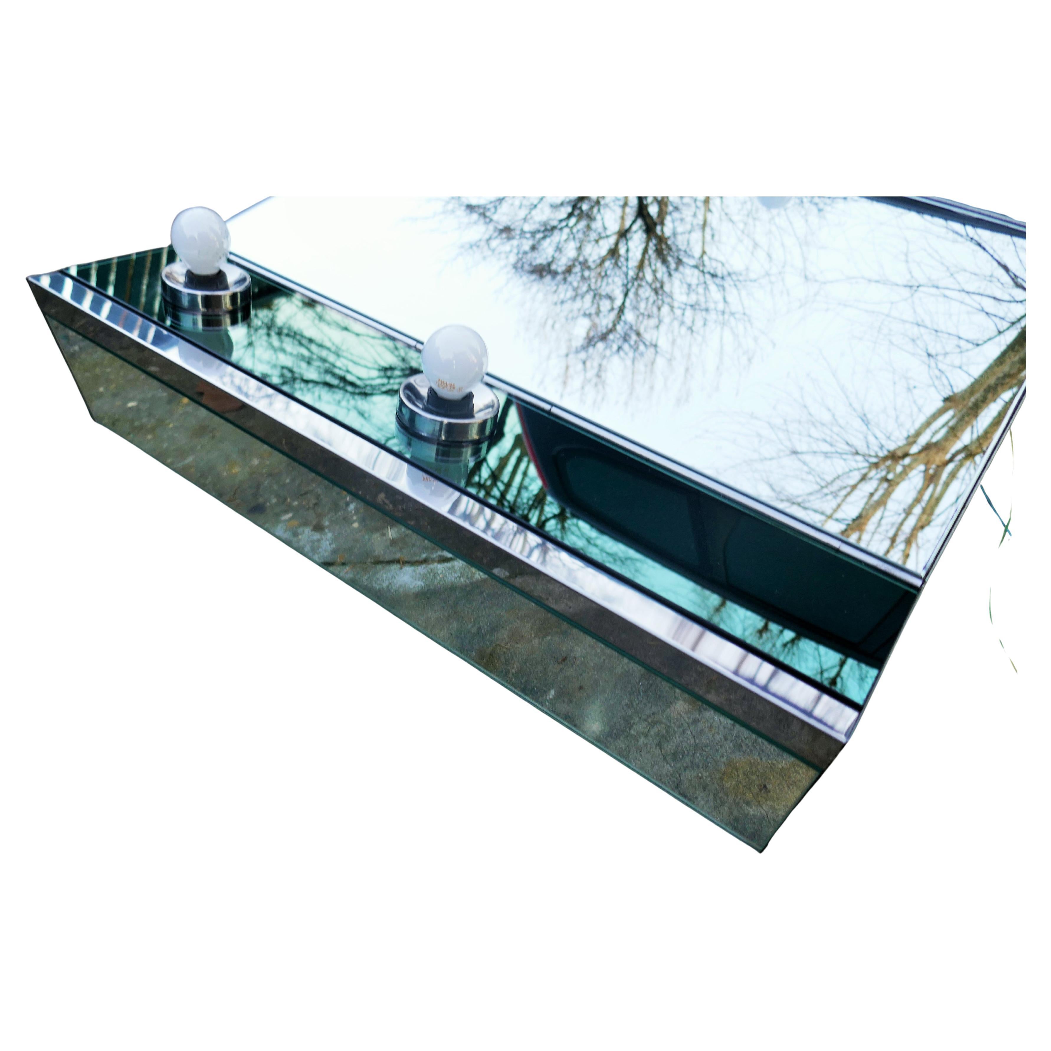 Steel Mirror Veca production 1970 illuminated. For Sale