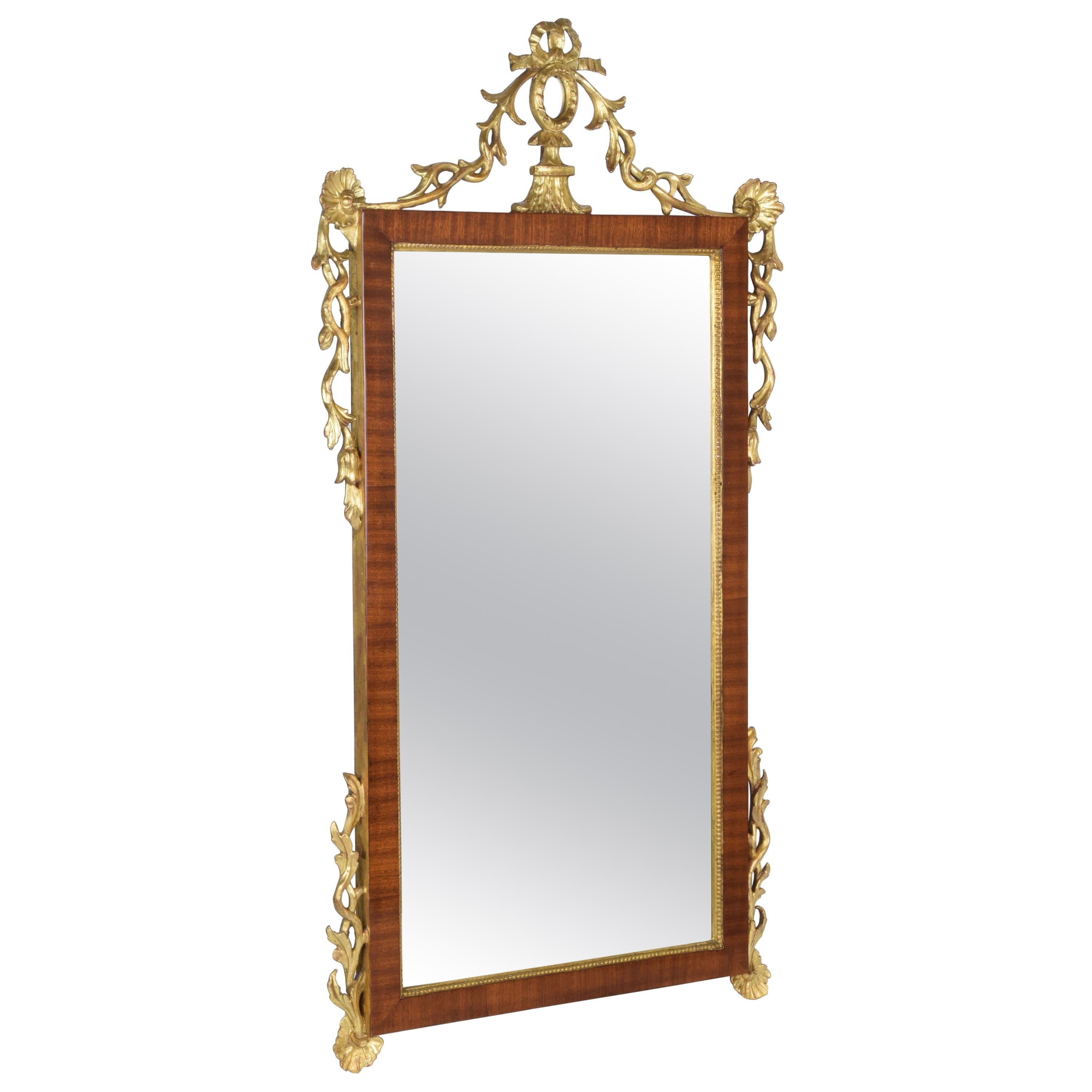 Mirror Veneered in Mahogany with Decorations in Pure Gold Gilded Wood Early '900 For Sale