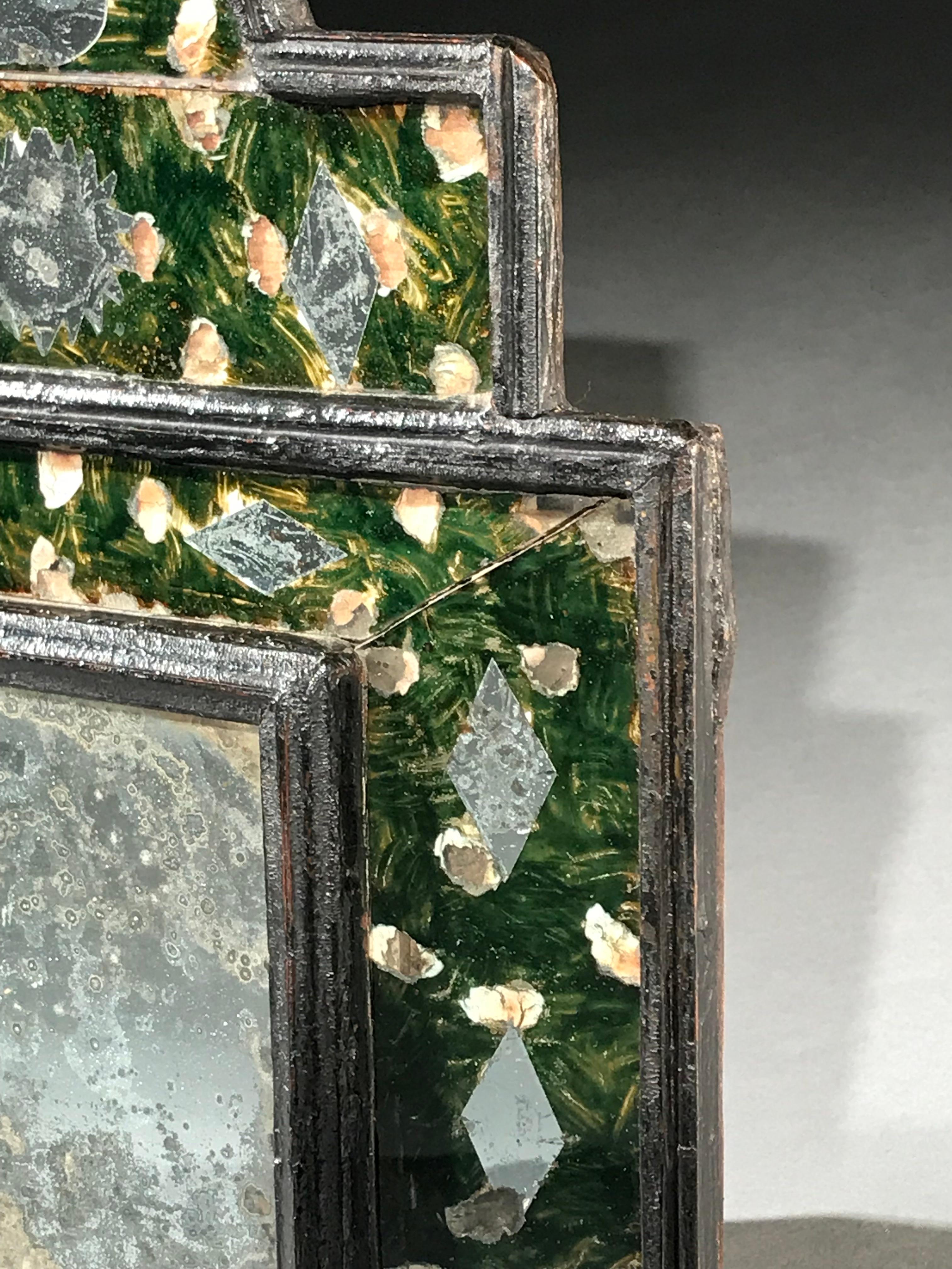 Mirror, Verre Eglomise, Reverse Painting, Gilded, Ebonised, Renaissance, Inlaid In Good Condition In BUNGAY, SUFFOLK