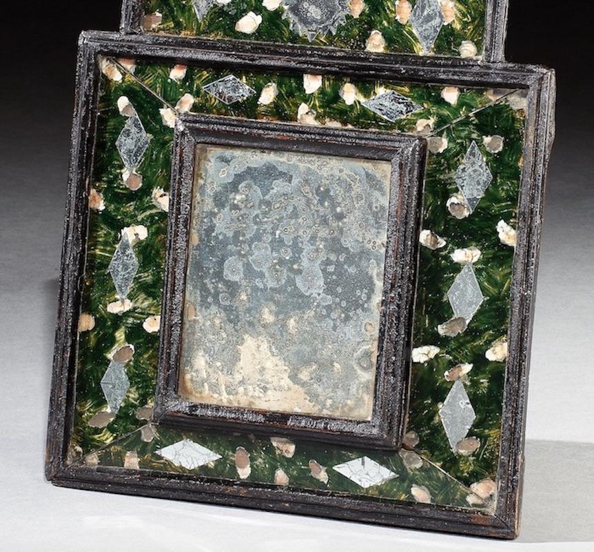 Early 17th Century Mirror, Verre Eglomise, Reverse Painting, Gilded, Ebonised, Renaissance, Inlaid