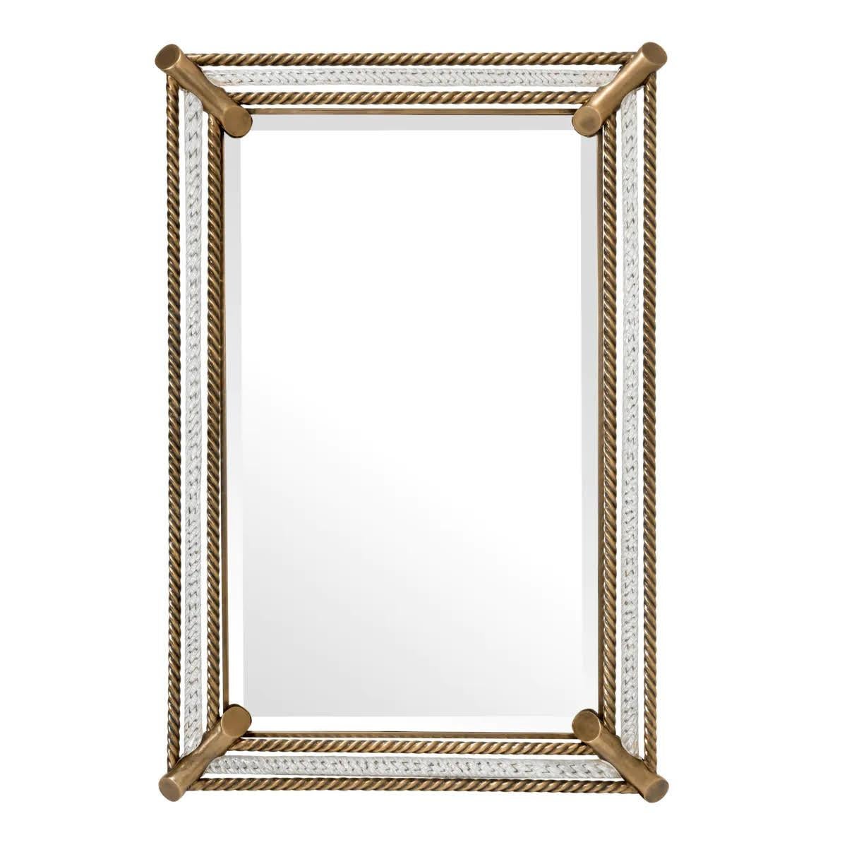 Français Mirror, Vintage Brass Finish and Handmade Clear Glass. en vente