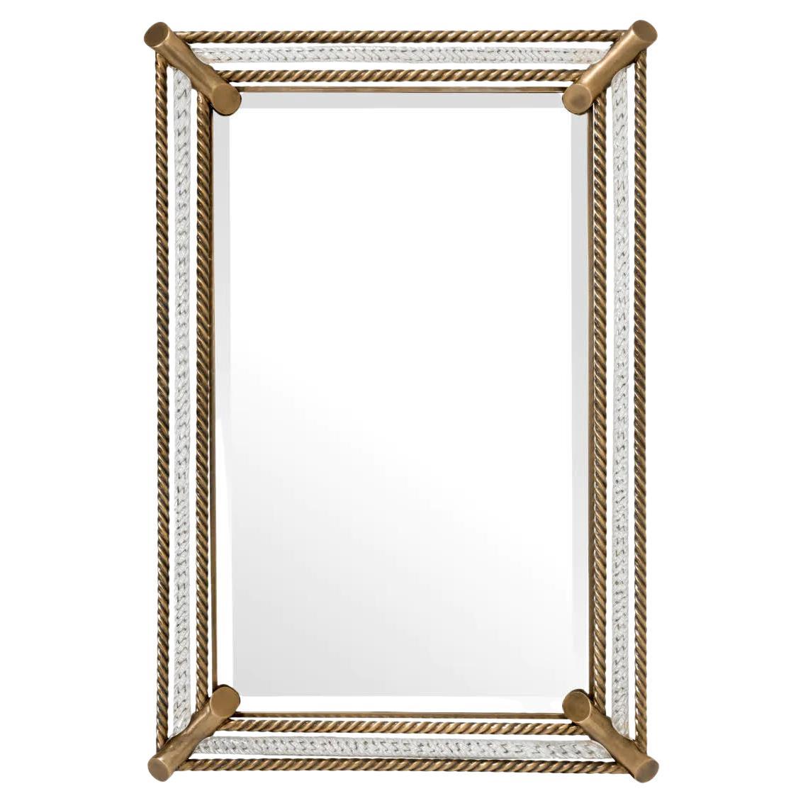 Mirror, Vintage Brass Finish and Handmade Clear Glass. en vente