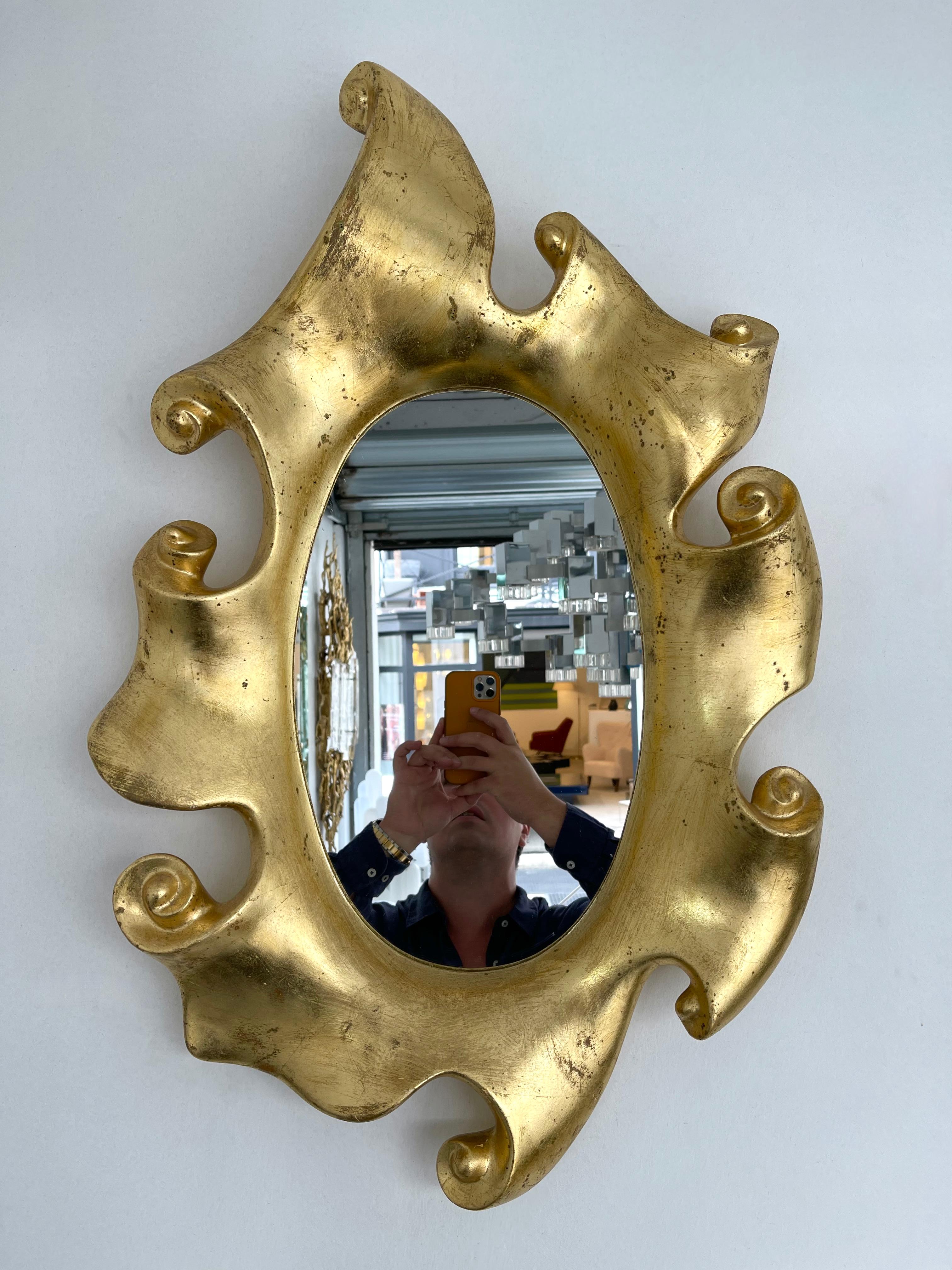 Mirror Volute Gold Leaf by Jean Boggio for Les Héritiers, France, 1980s 7