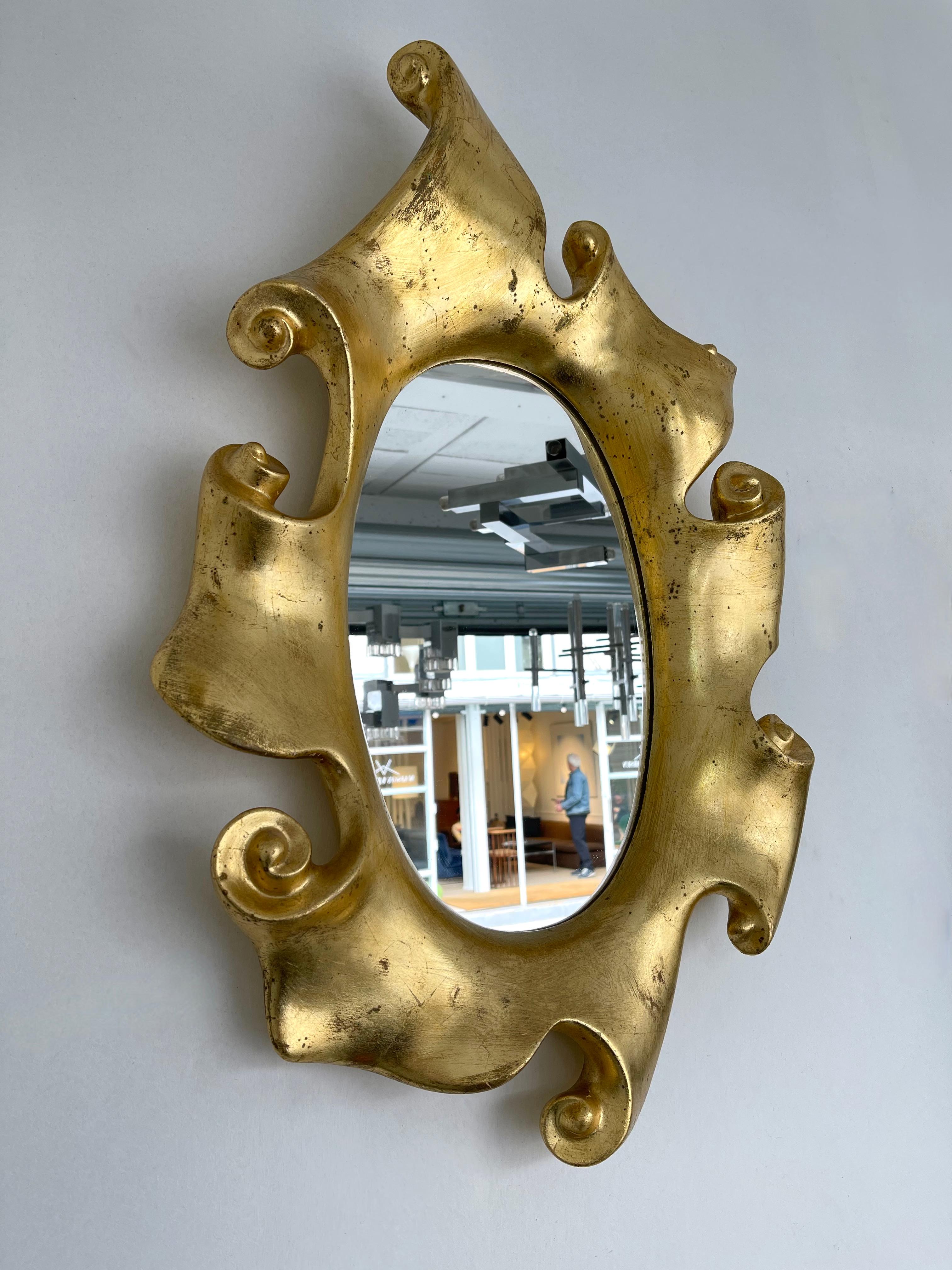 Mirror Volute Gold Leaf by Jean Boggio for Les Héritiers, France, 1980s In Good Condition In SAINT-OUEN, FR