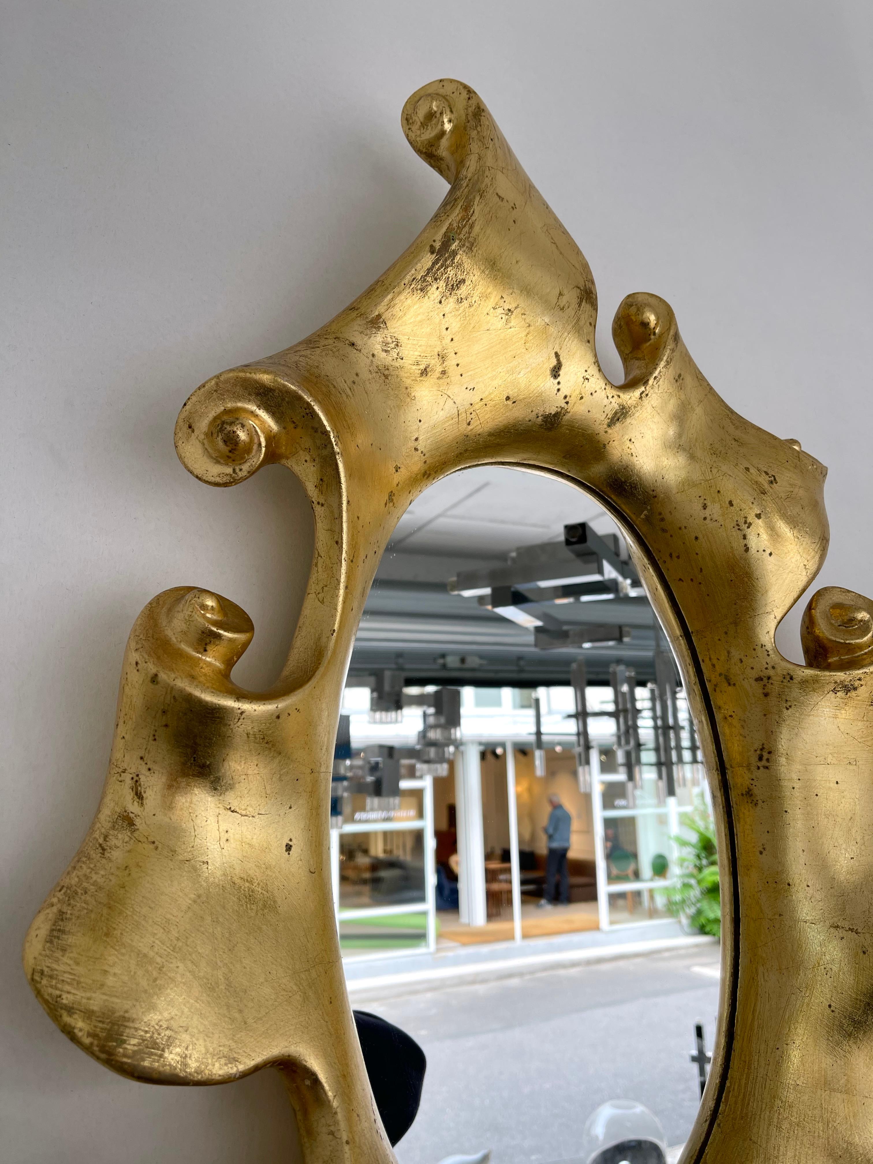 Late 20th Century Mirror Volute Gold Leaf by Jean Boggio for Les Héritiers, France, 1980s