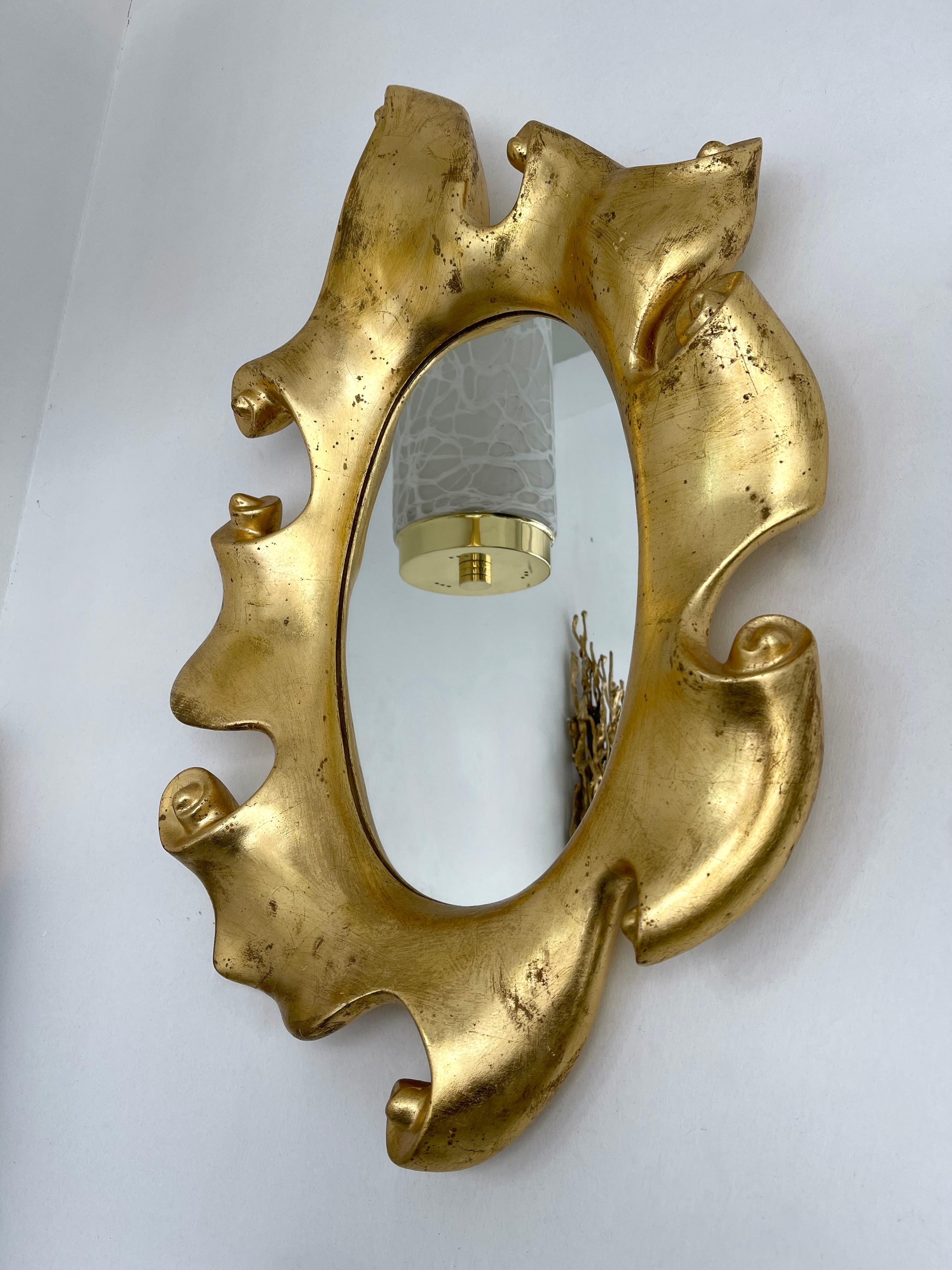 Mirror Volute Gold Leaf by Jean Boggio for Les Héritiers, France, 1980s 1