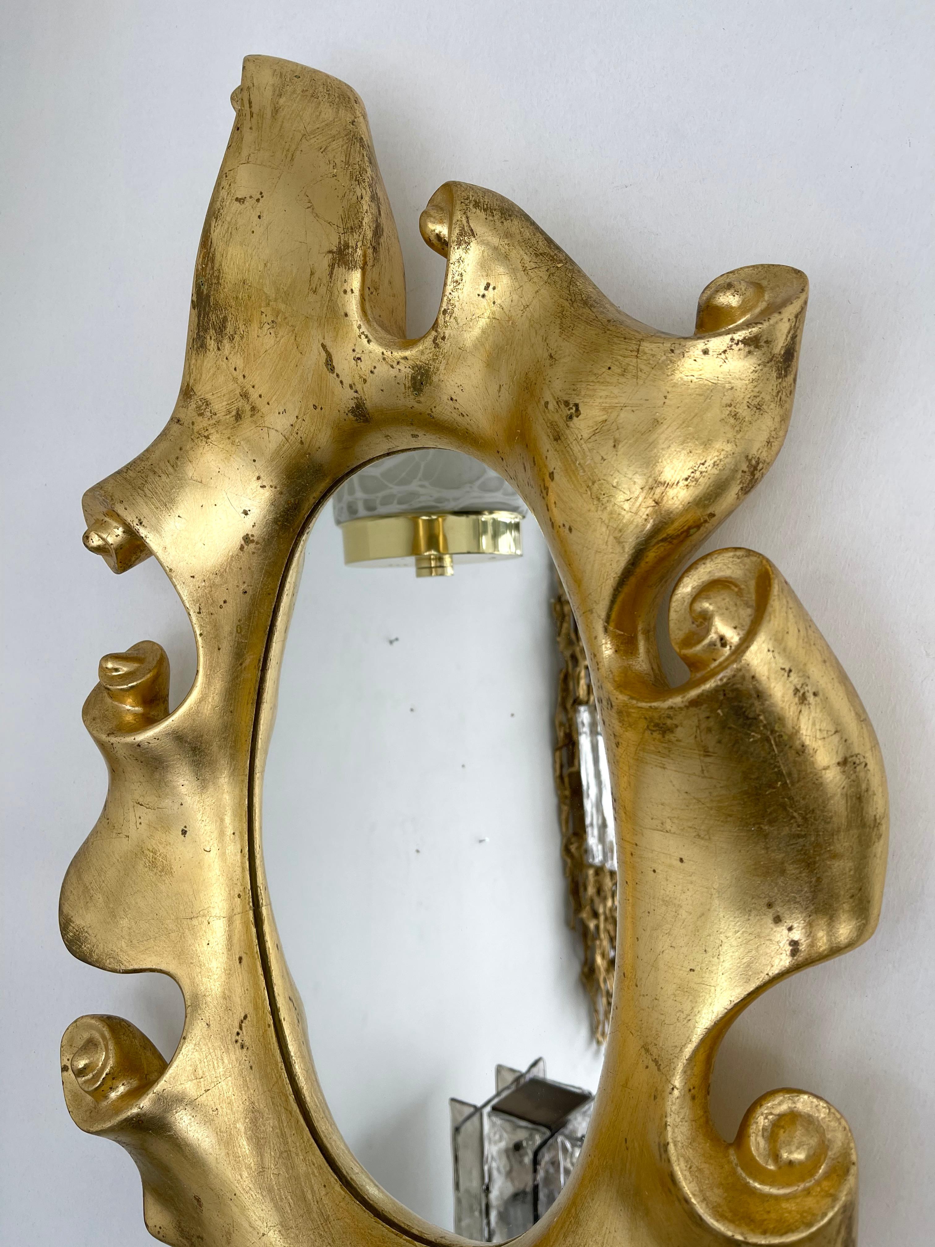 Mirror Volute Gold Leaf by Jean Boggio for Les Héritiers, France, 1980s 2