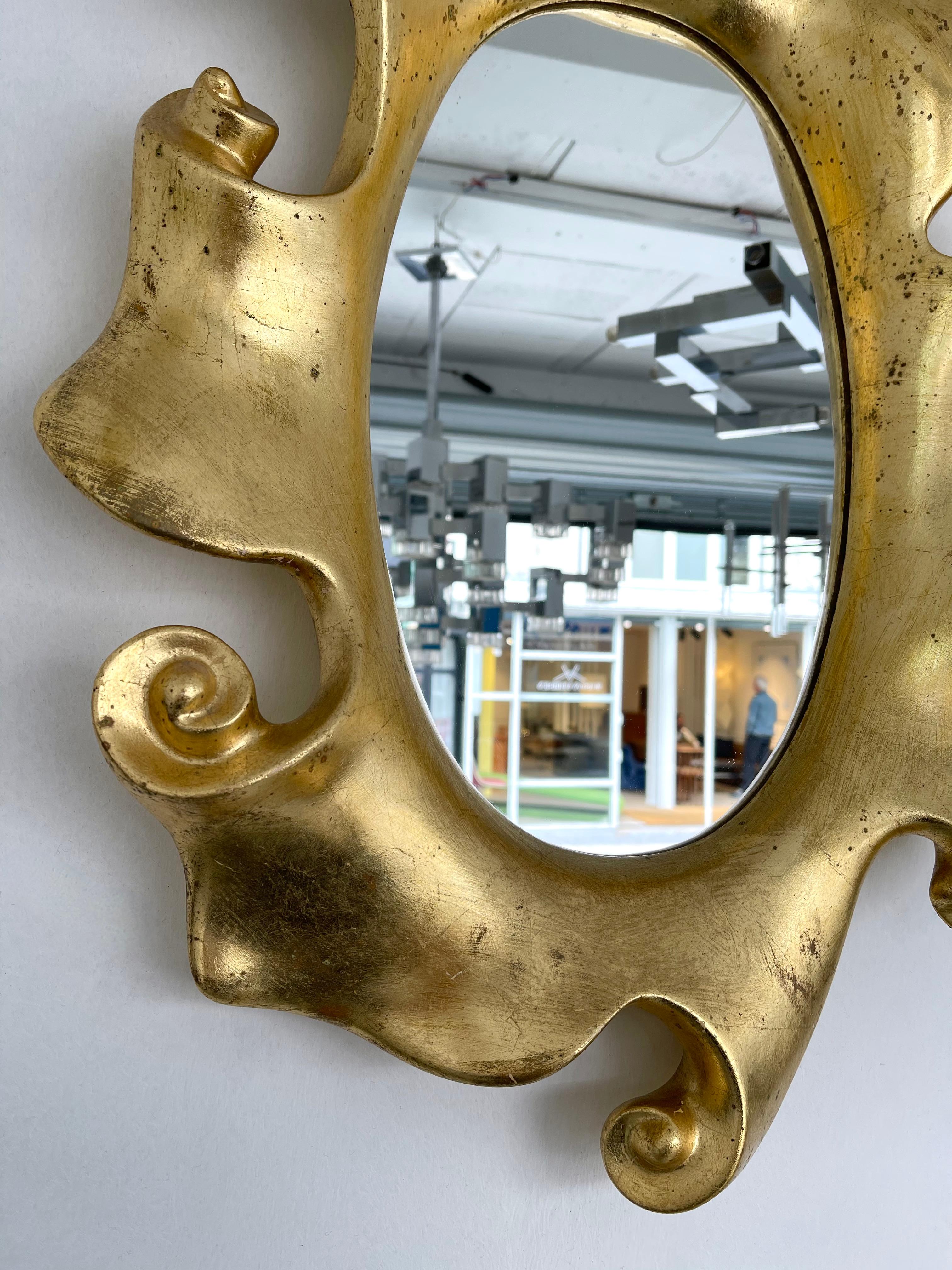 Mirror Volute Gold Leaf by Jean Boggio for Les Héritiers, France, 1980s 3