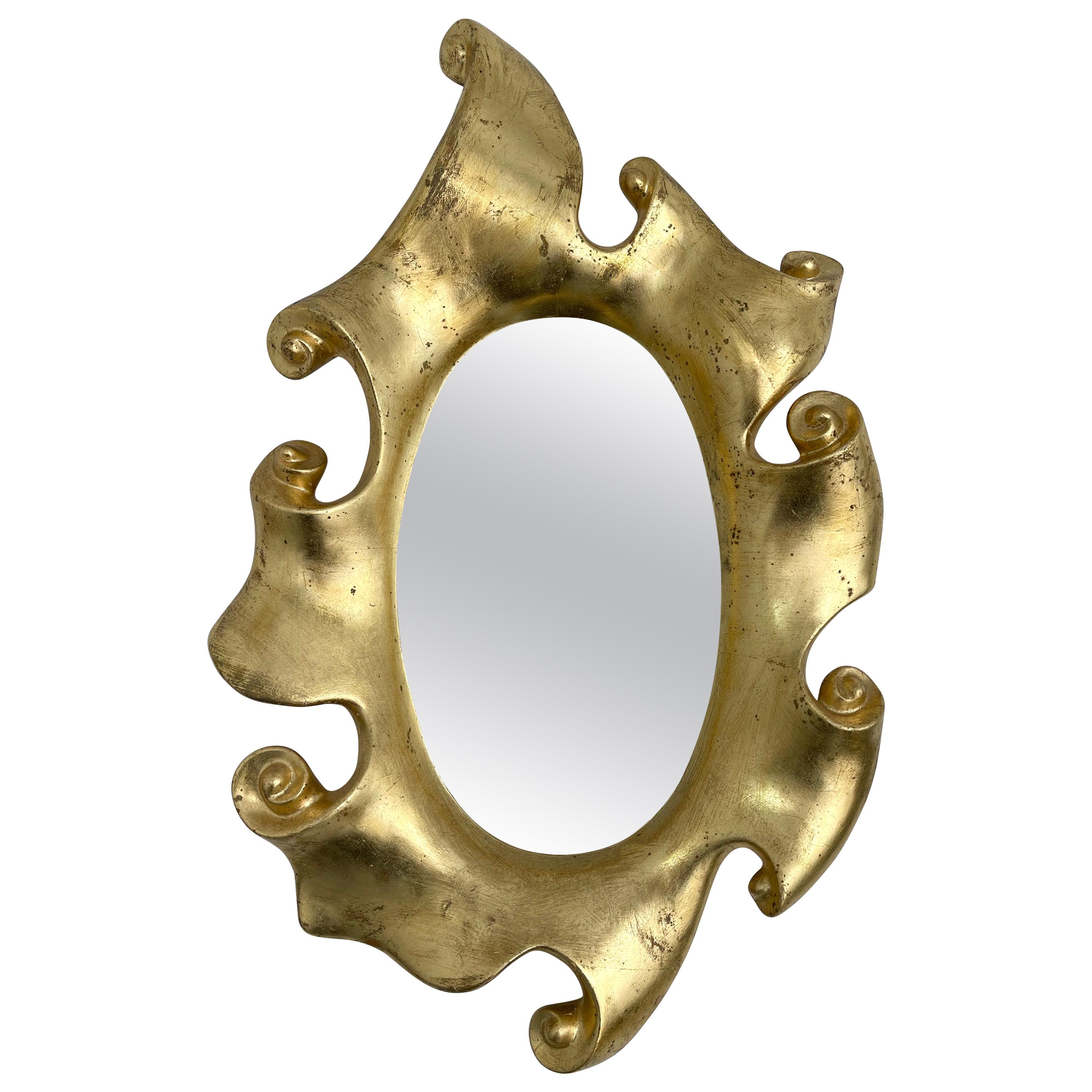 Mirror Volute Gold Leaf by Jean Boggio for Les Héritiers, France, 1980s