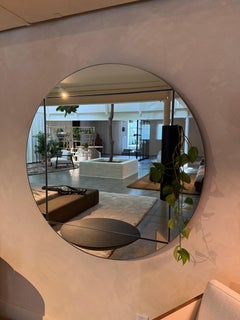 Mirror, Wall Mounted Round Design, Charcoal Dyed Oak, Vase and Shelf, Italy