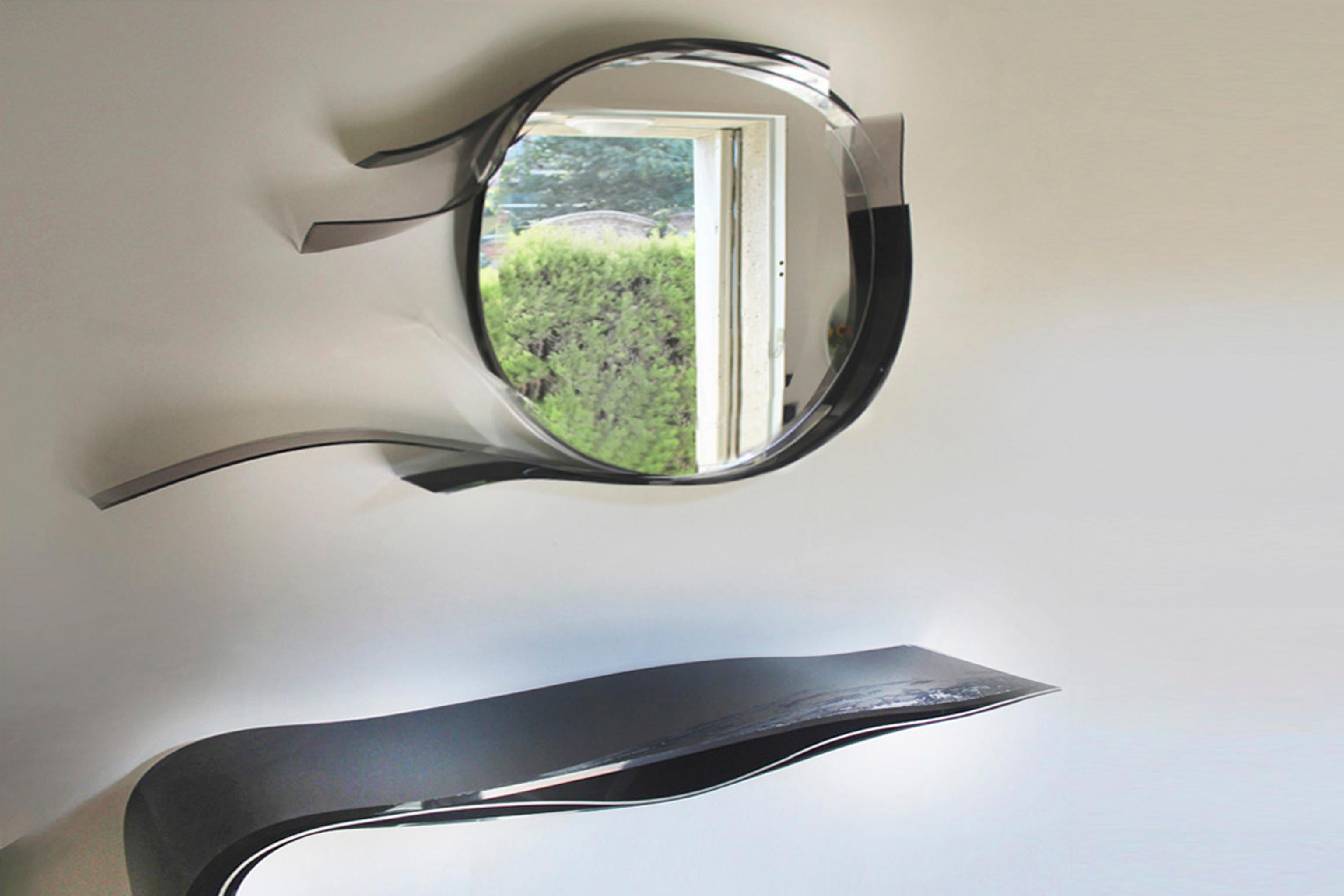 Modern Mirror Wave, Contemporary mirror, plexiglass and metal For Sale