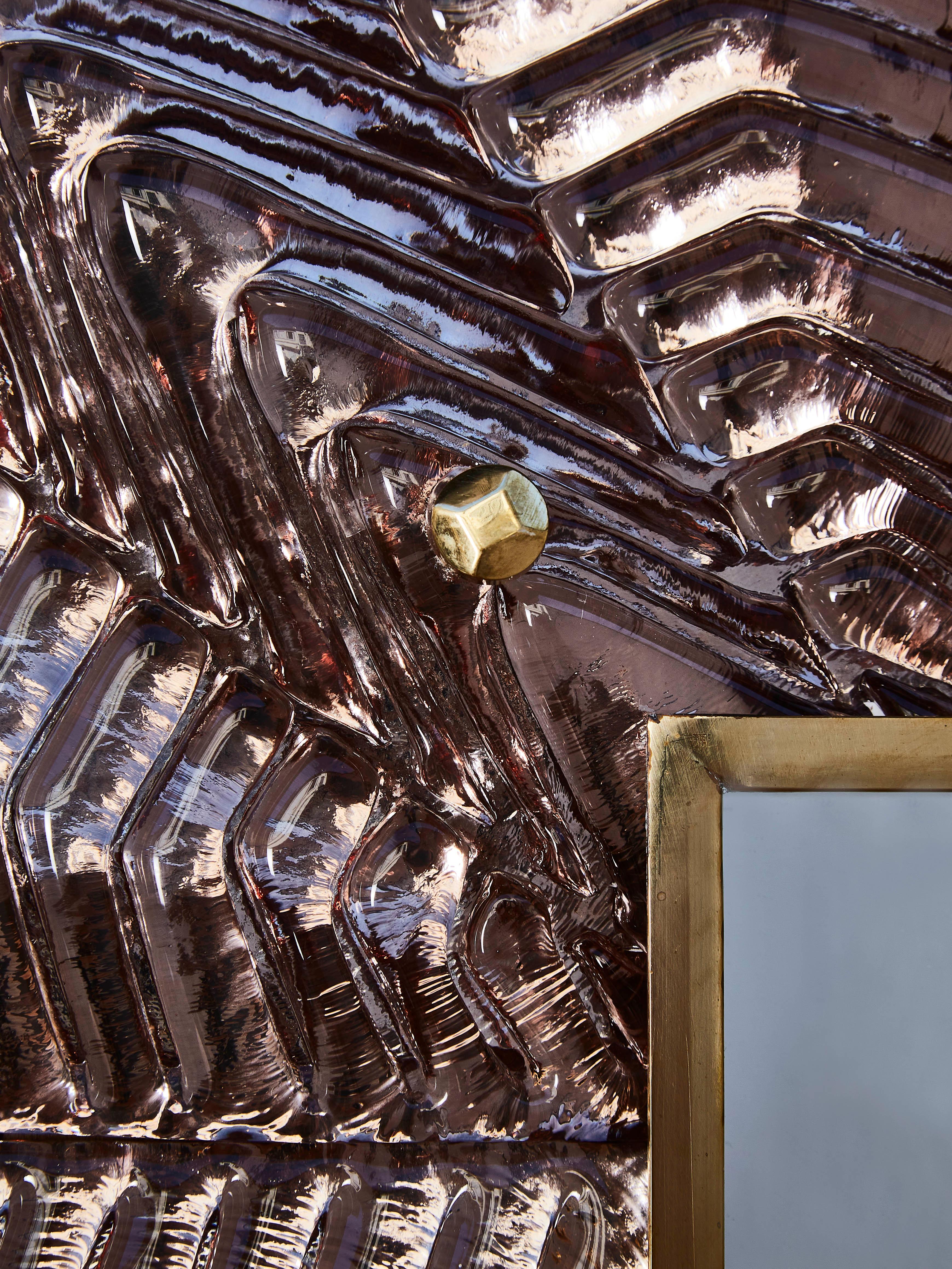 Mirror with a Copperish Murano Glass Frame, by Studio Glustin In New Condition For Sale In Saint-Ouen (PARIS), FR