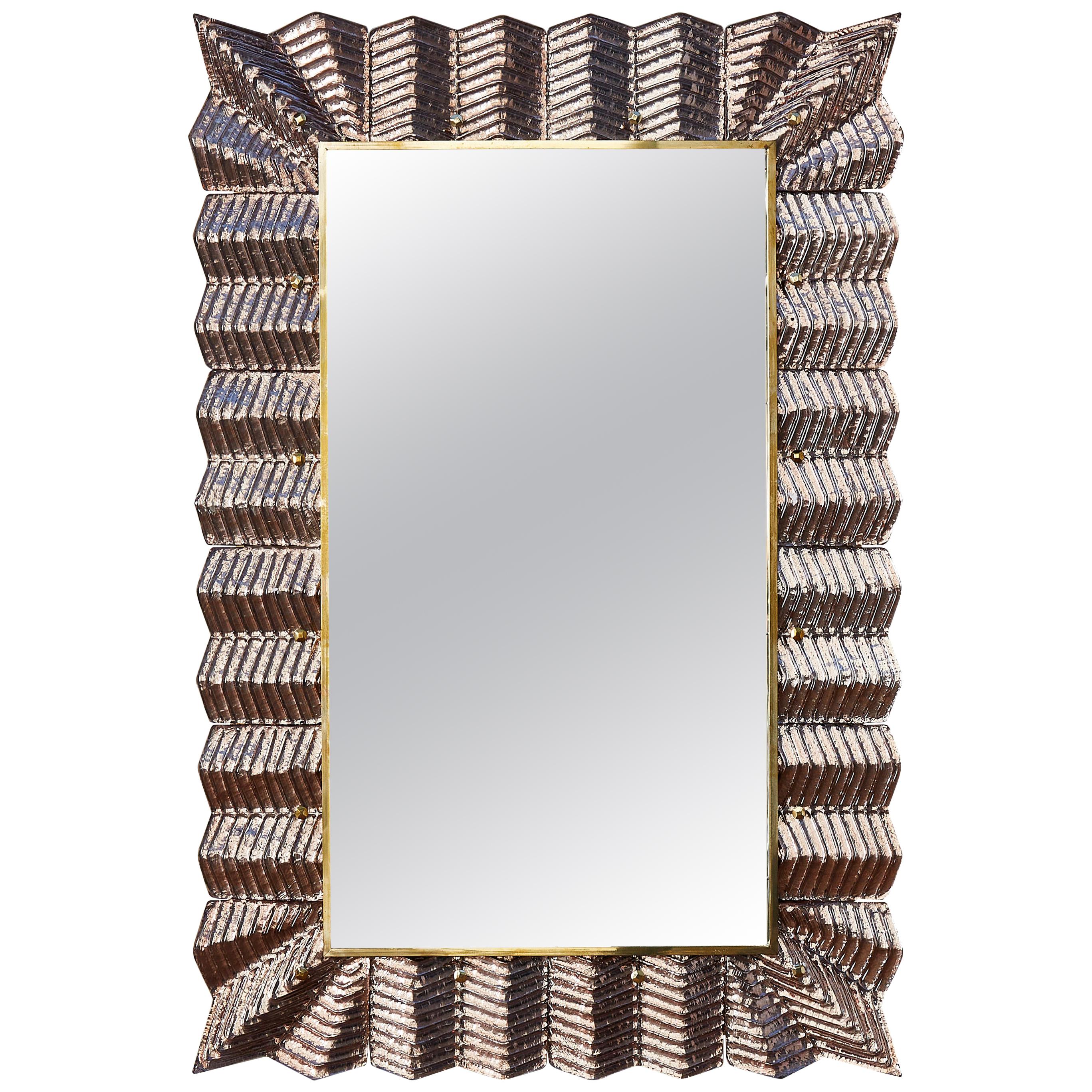 Mirror with a Copperish Murano Glass Frame, by Studio Glustin For Sale