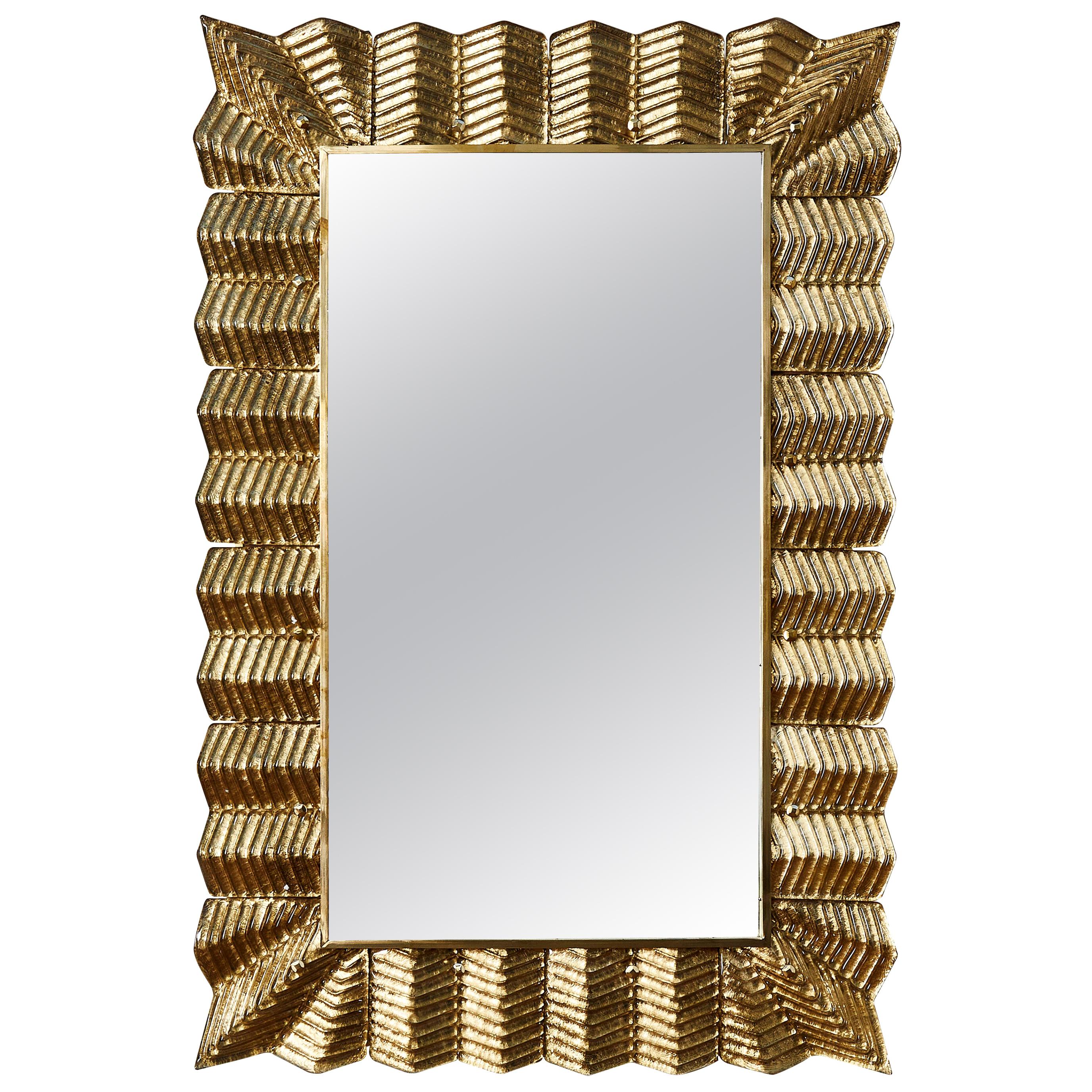 Mirror with a Golden Murano Glass Frame, by Studio Glustin