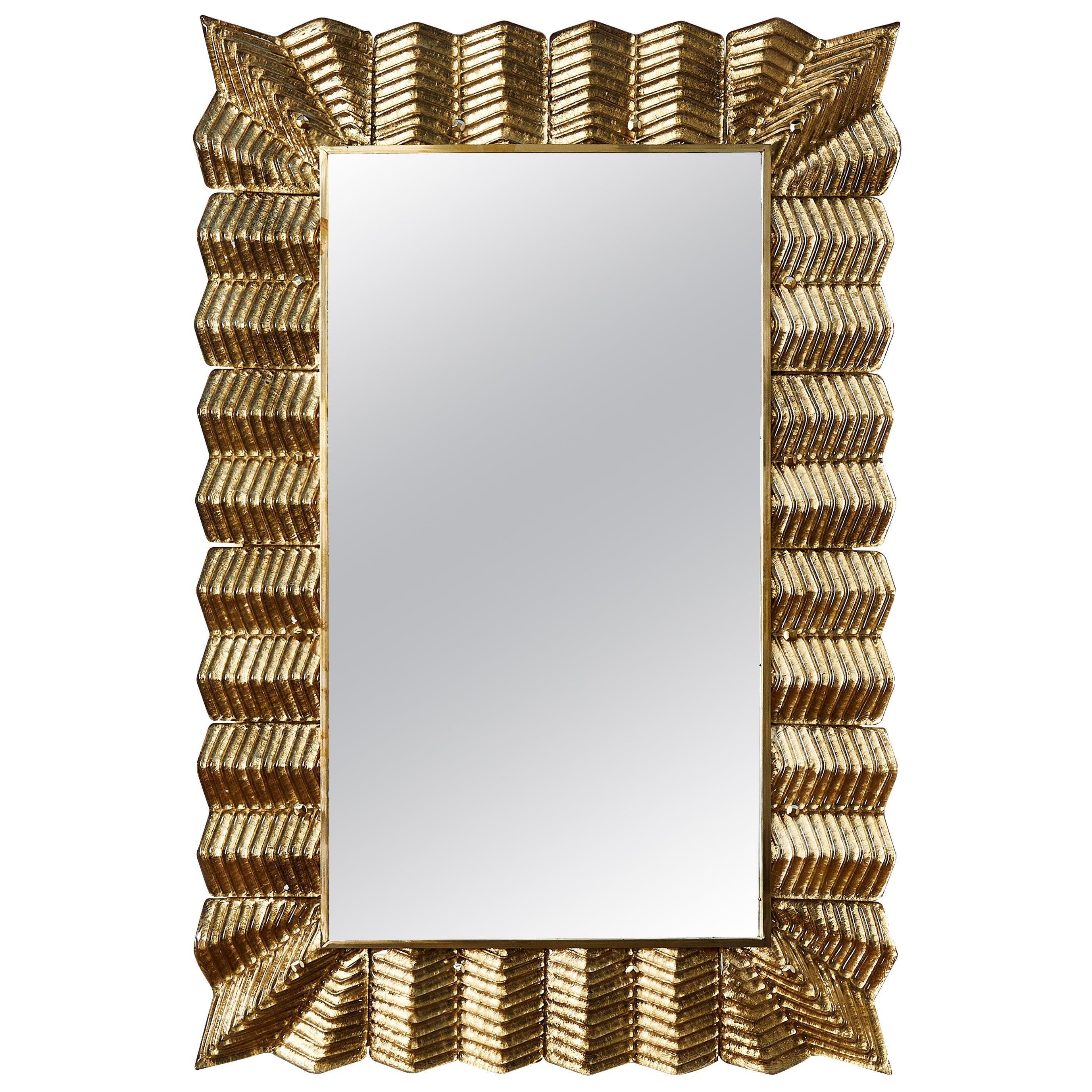 Mirror with a Golden Murano Glass Frame, by Studio Glustin For Sale