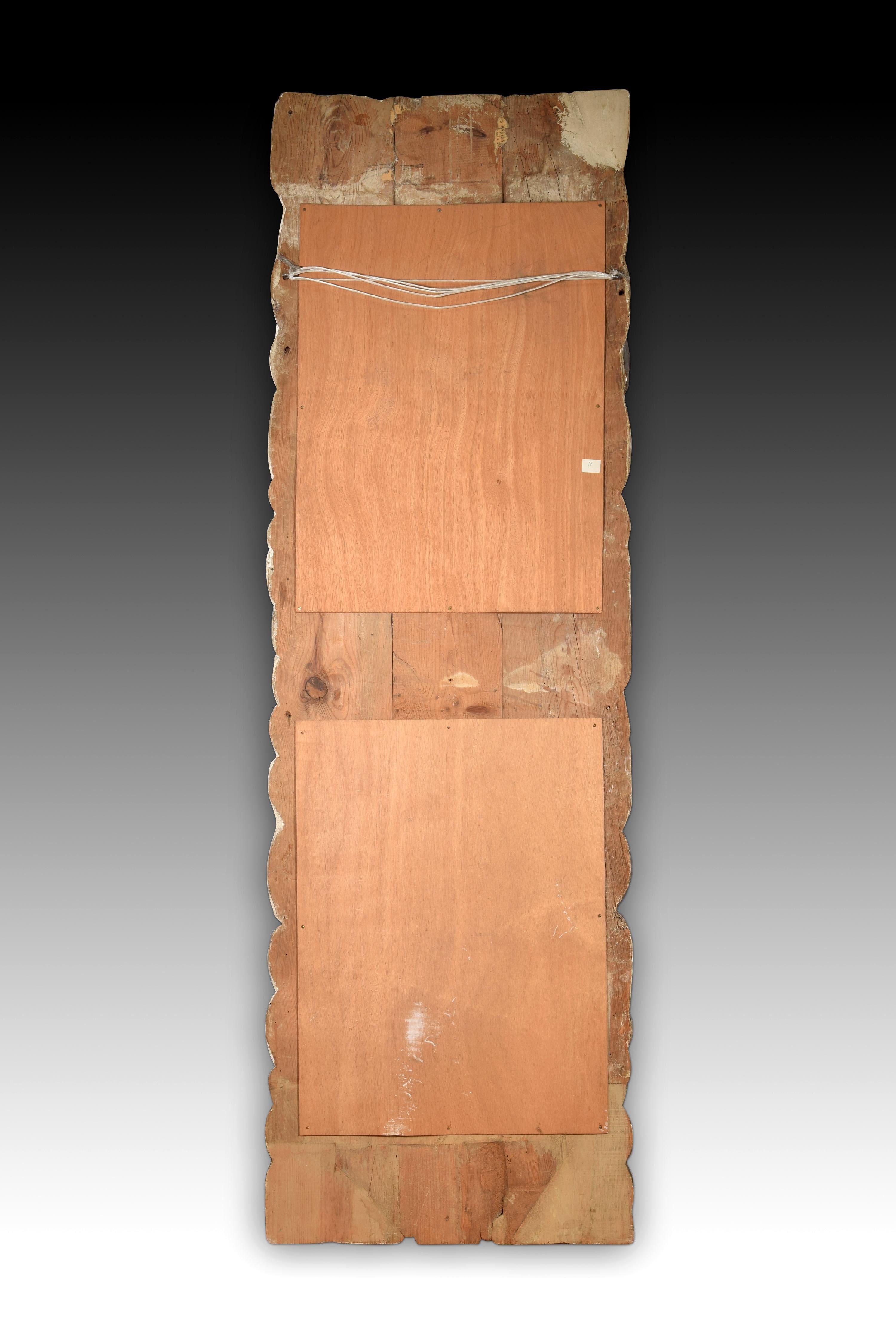 Spiegel mit Engelköpfen. Geschnitztes und polychromes Kiefernholz. Spanische Schule, 18. Jahrhundert (18. Jahrhundert und früher) im Angebot