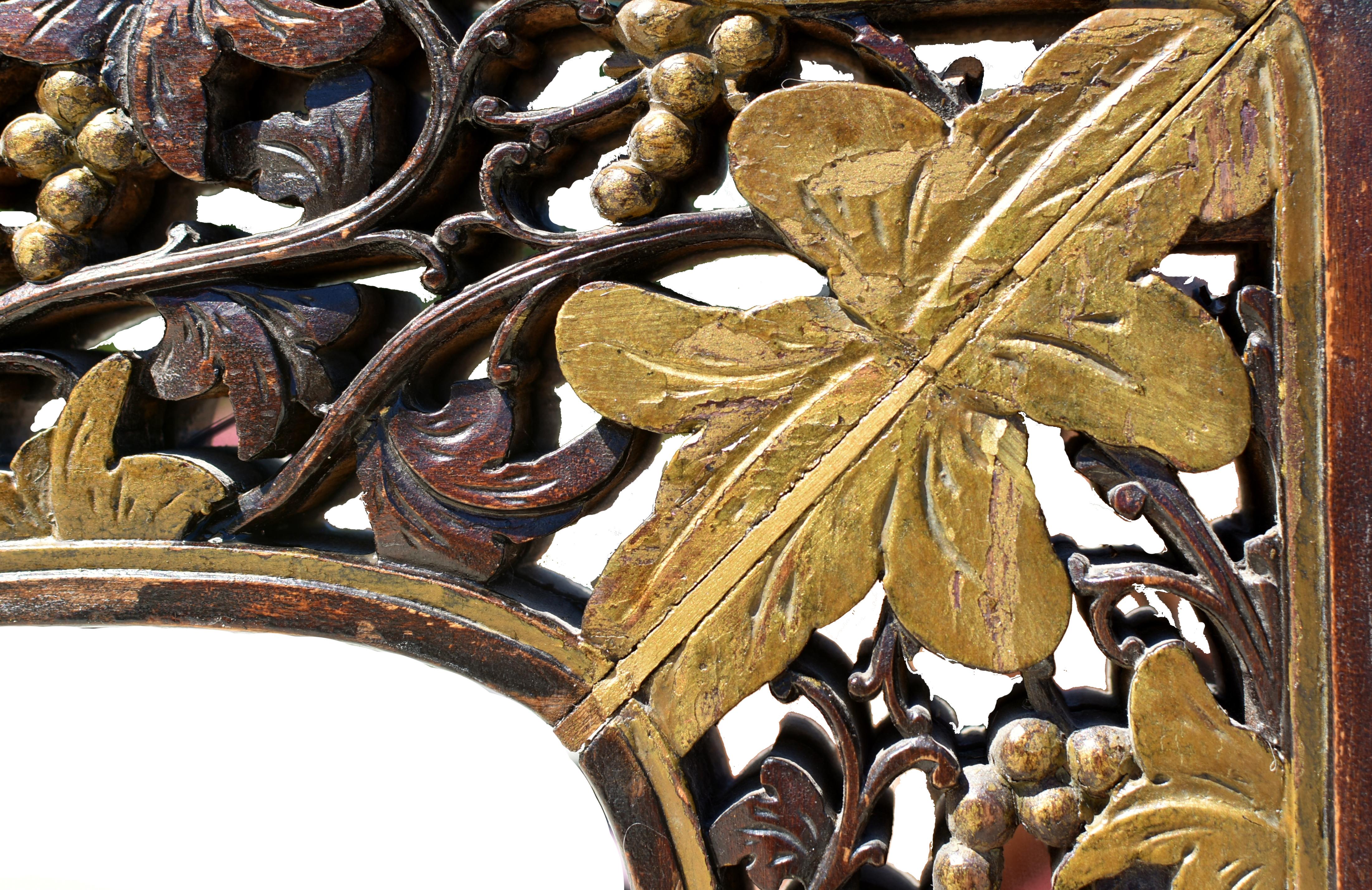 Hand-Carved Mirror with Antique Chinese Screen For Sale