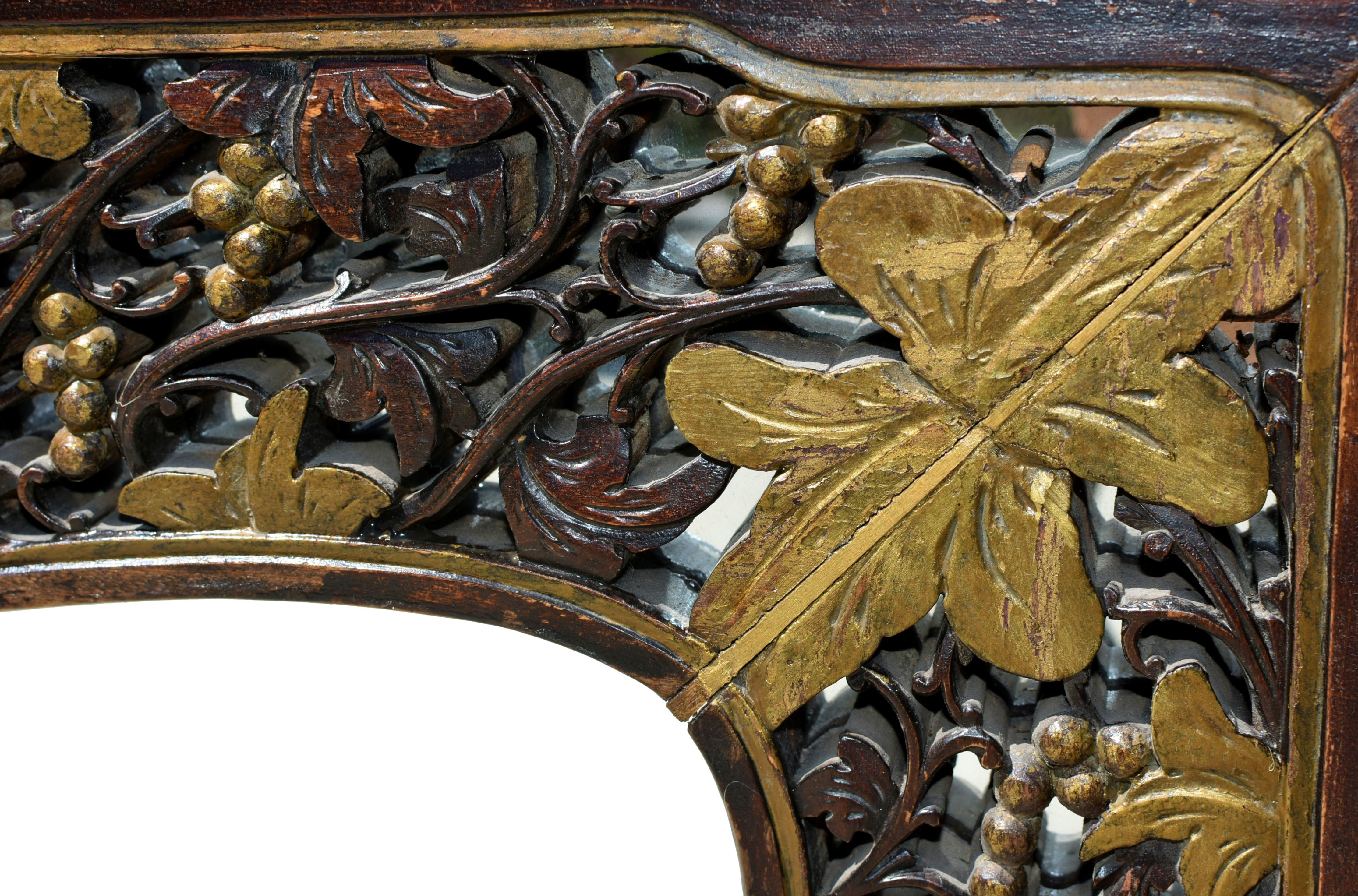 Wood Mirror with Antique Chinese Screen For Sale