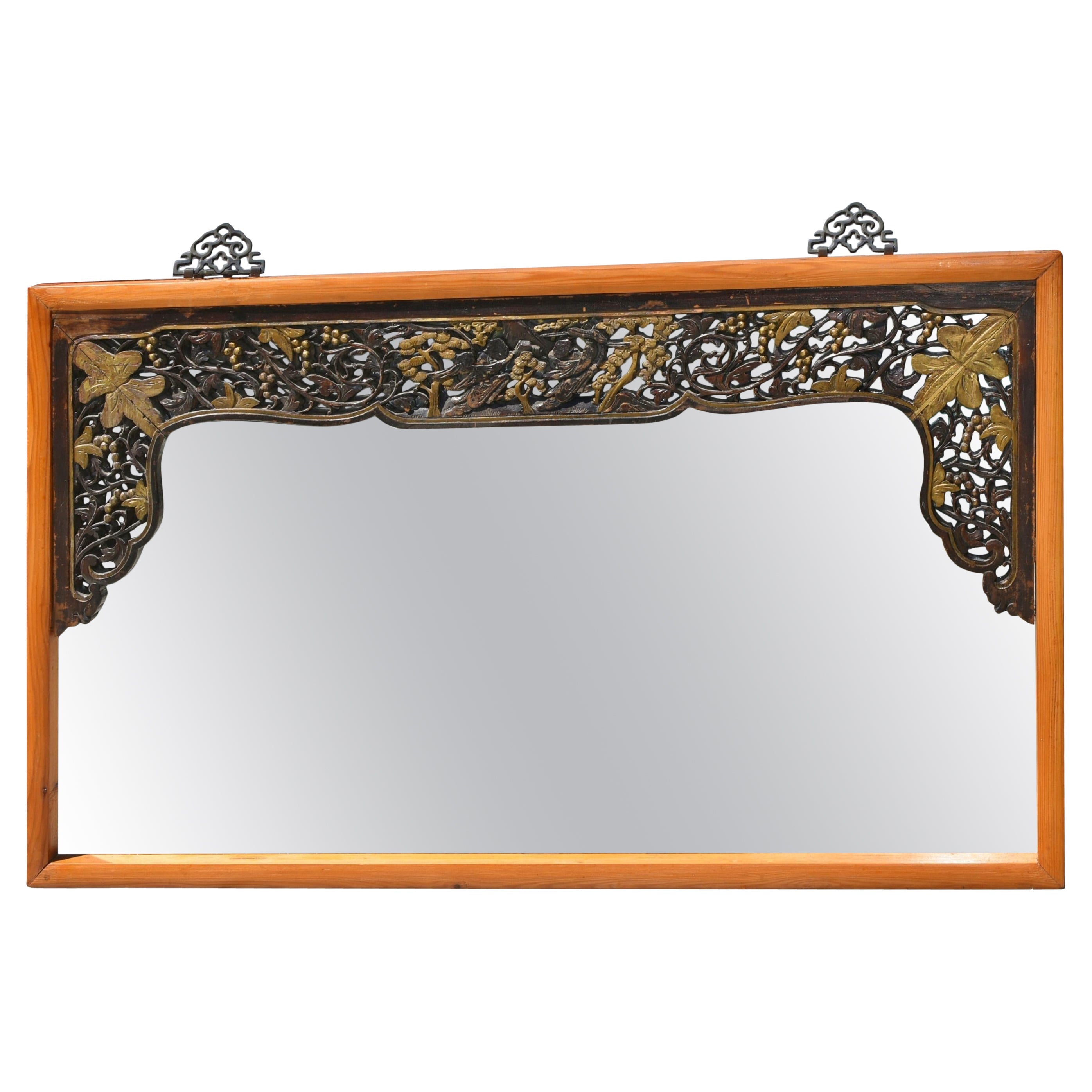 Mirror with Antique Chinese Screen For Sale