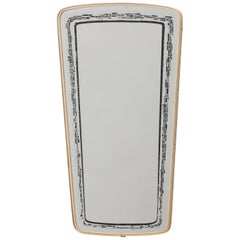 Vintage Mirror with Black and White Abstract Painting in Brass Frame, 1950s