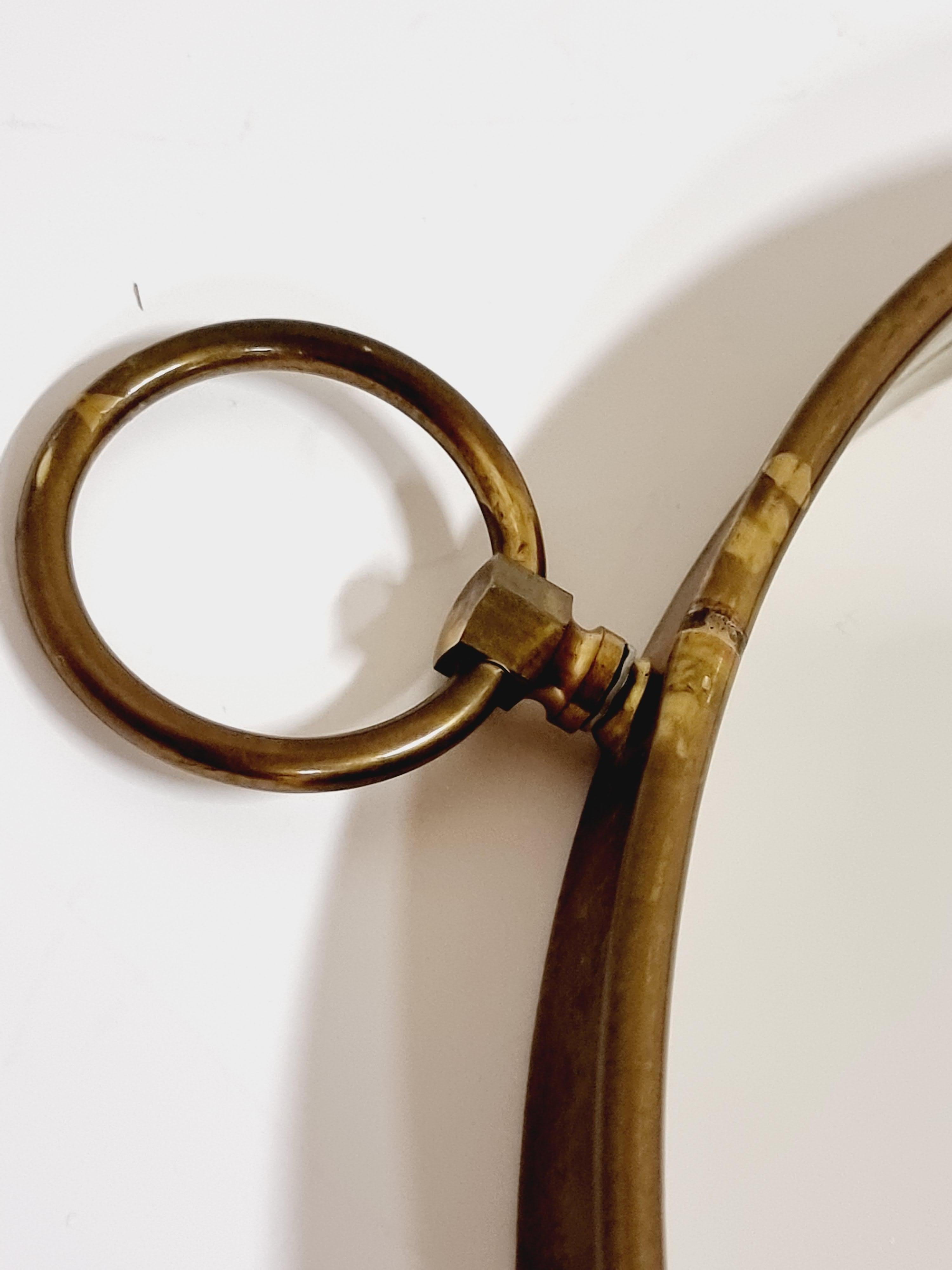 Italian Mirror with Brass Frame, Pocketwatch Shaped, Mid-Century Modern