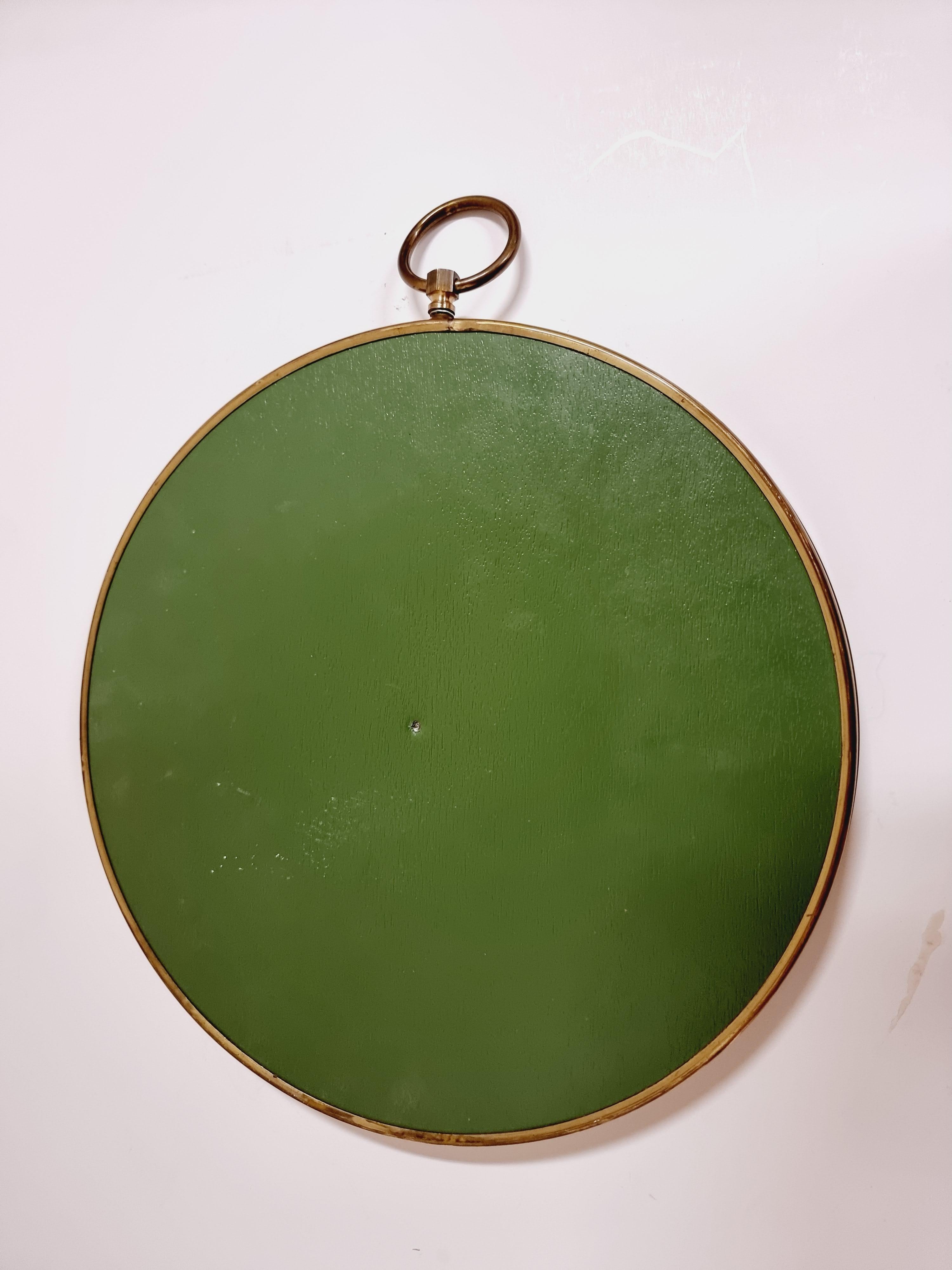 20th Century Mirror with Brass Frame, Pocketwatch Shaped, Mid-Century Modern For Sale