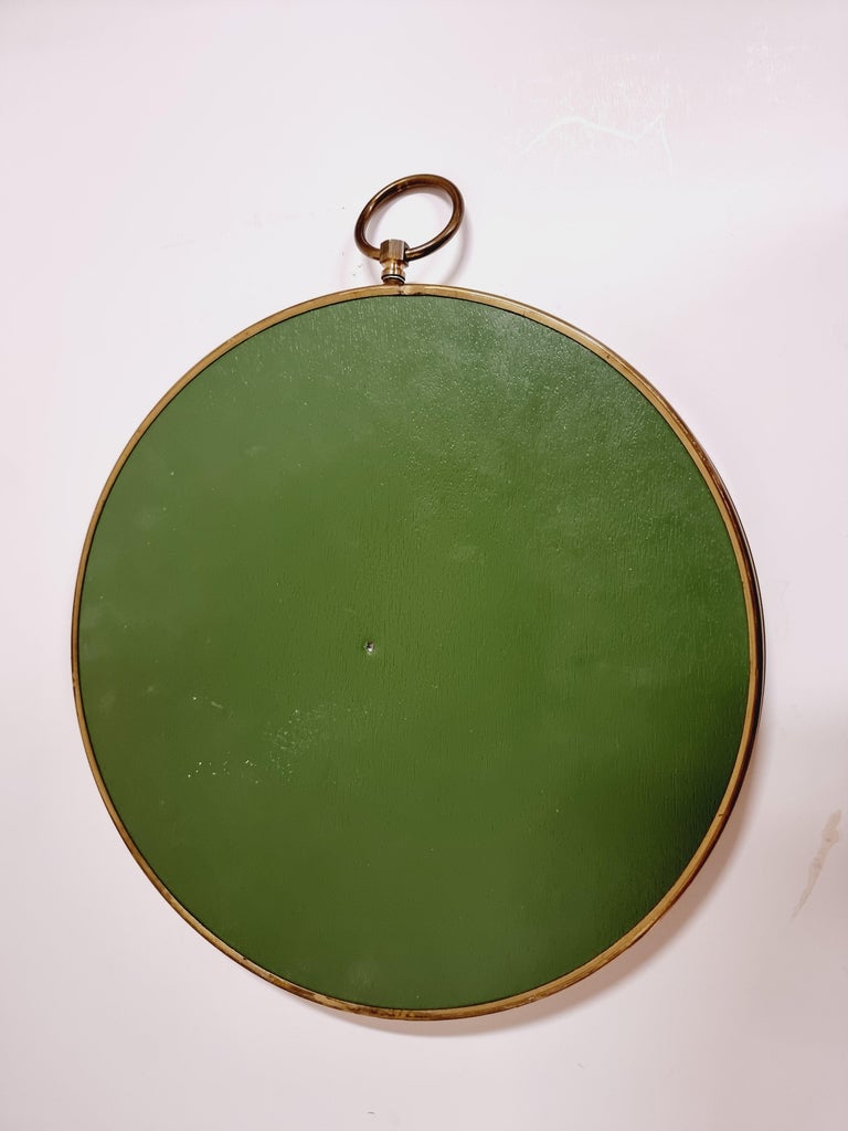 Mirror with Brass Frame, Pocketwatch Shaped, MidCentury Modern For