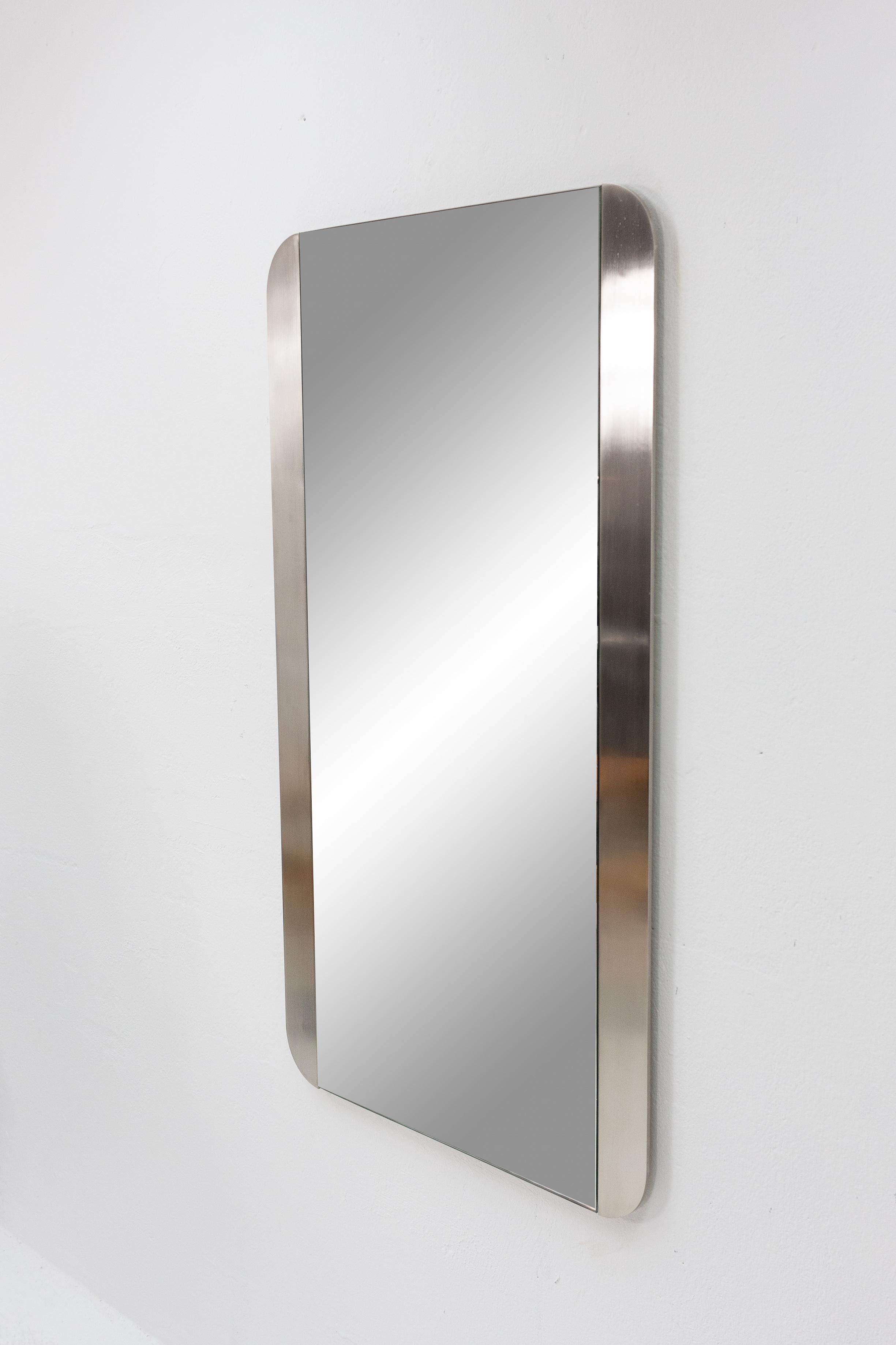 Modern Mirror with Brushed Aluminum Frame, 1970s