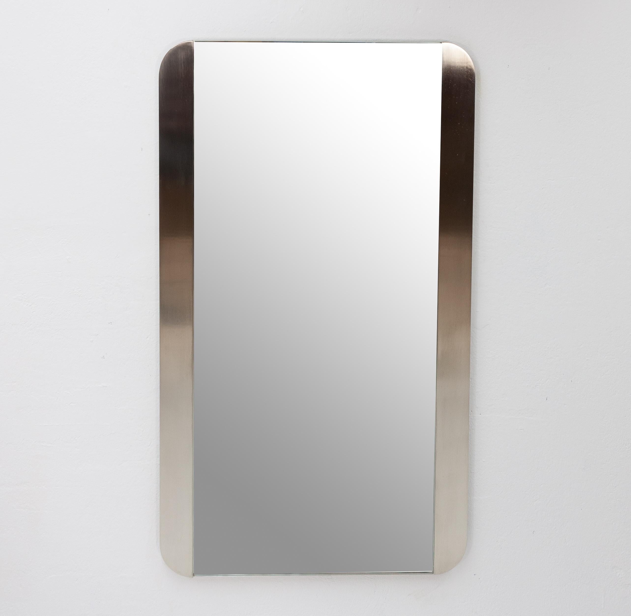 Italian Mirror with Brushed Aluminum Frame, 1970s