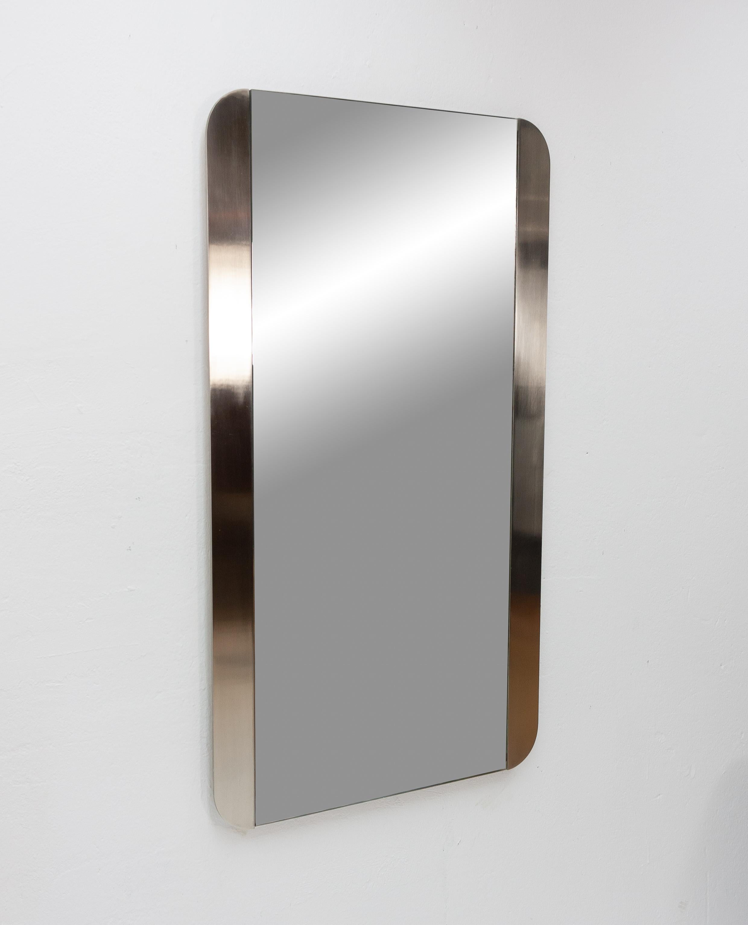 Late 20th Century Mirror with Brushed Aluminum Frame, 1970s