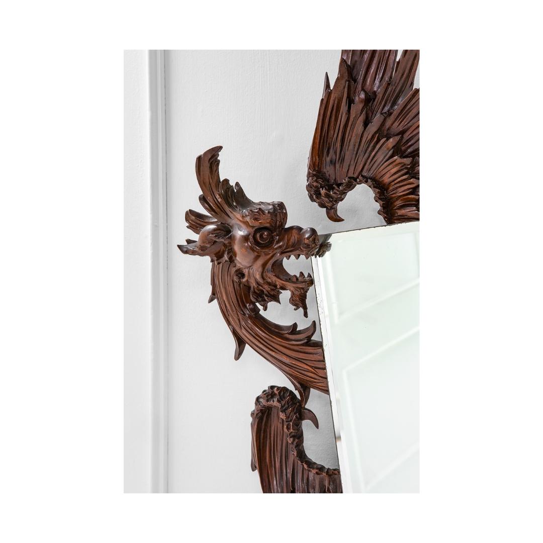 Glass mirror with hand carved wood dragon attributed to French sculptor and cabinetmaker Gabriel Viardot (January 2, 1830 - March 19, 1904). Viardot was a French cabinet maker and specialist in Japonisme. 