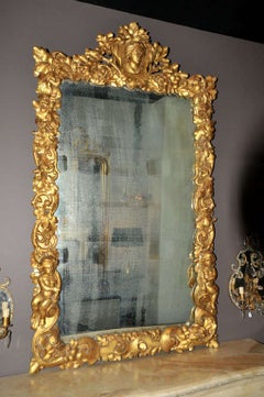 Mirror with Carved Oak 17th Century Frame with 19th Century Gold Leaf
