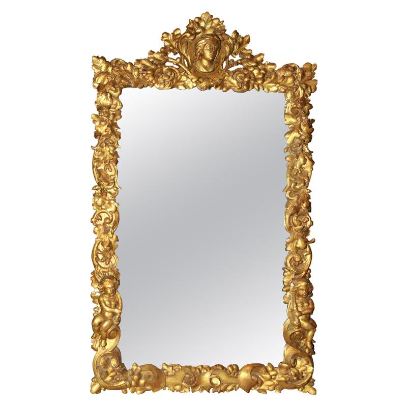 Mirror with Carved Oak 17th Century Frame with 19th Century Gold Leaf