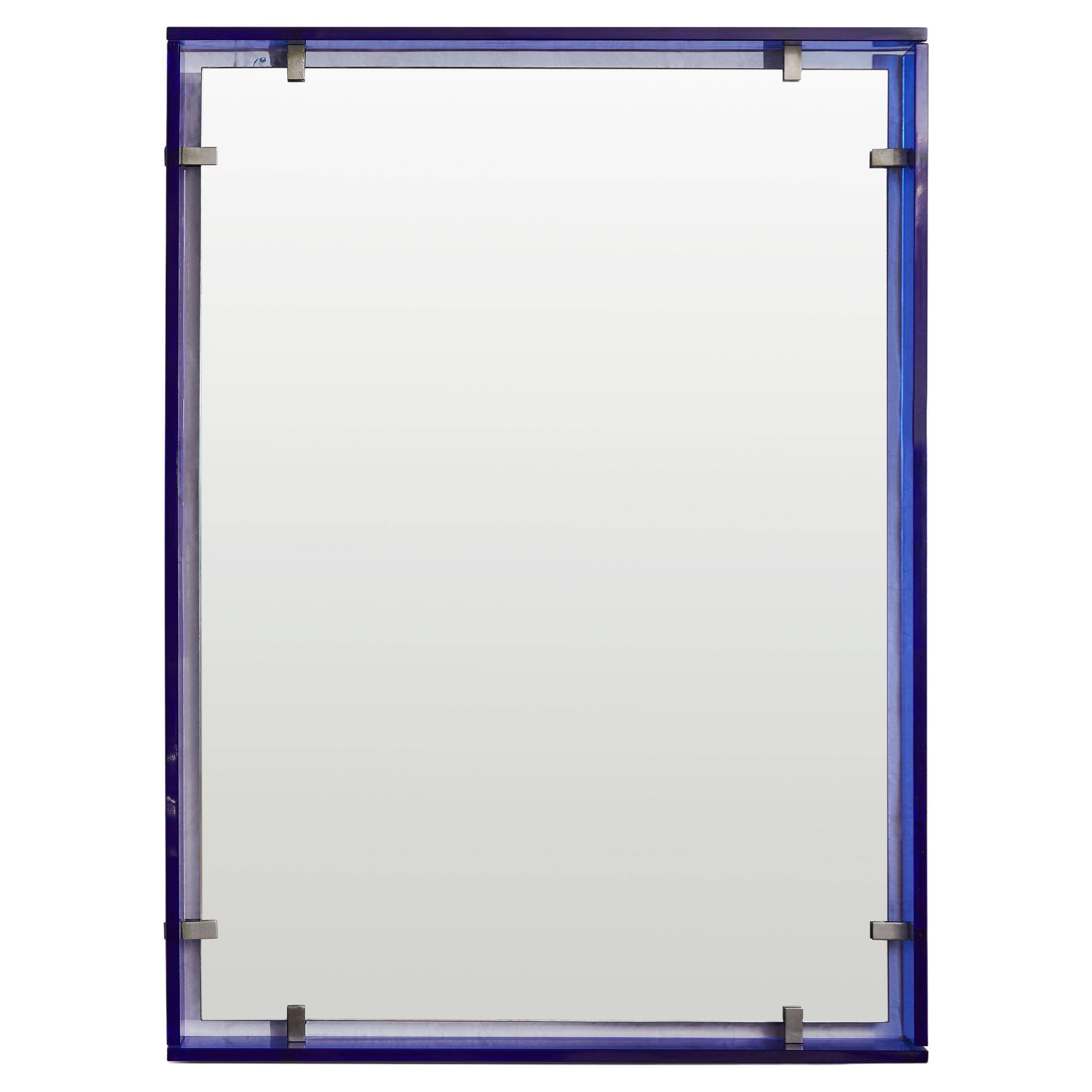 Miroir avec contour bleu cobalt conçu par Max Ingrand pour Fontana Arte en vente