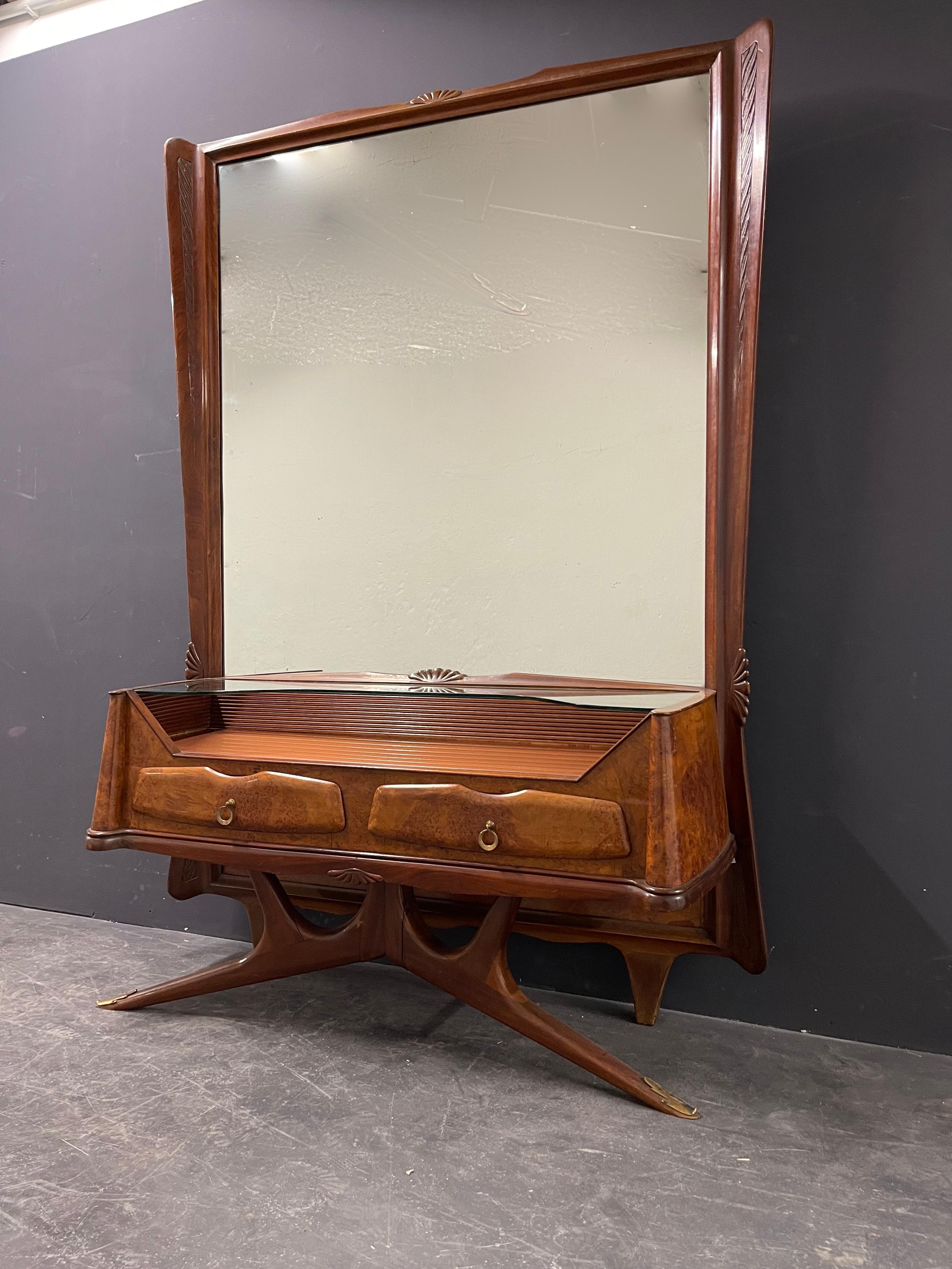 Mirror with Console and Drawers Style of Osvaldo Borsani 8