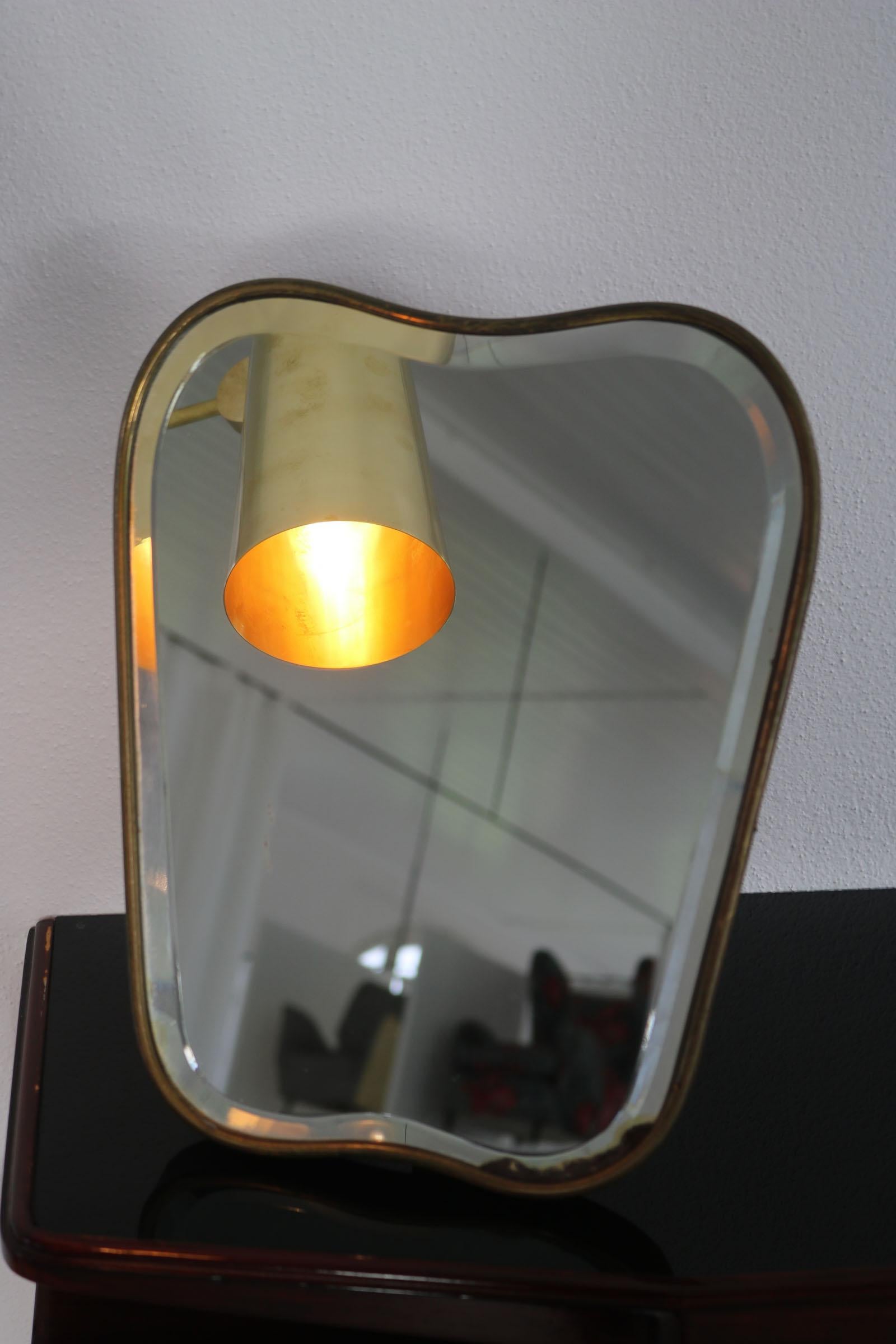 Brass Mirror with curved upper and lower edges, Italy 1950 For Sale