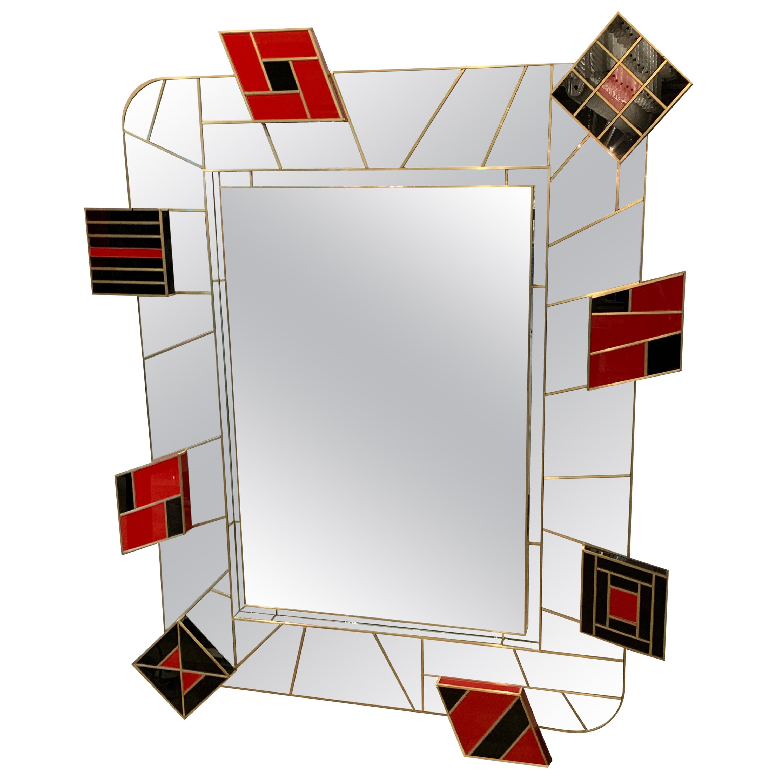 Mirror with Decorations in Tinted Glass Signed “Martin Studio” Exclusive Model For Sale