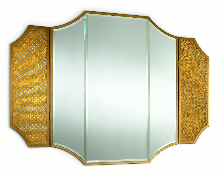 Modern Mirror with Frame Bronze Finish Metal Lateral Wings with Tiny Mosaic Insert For Sale