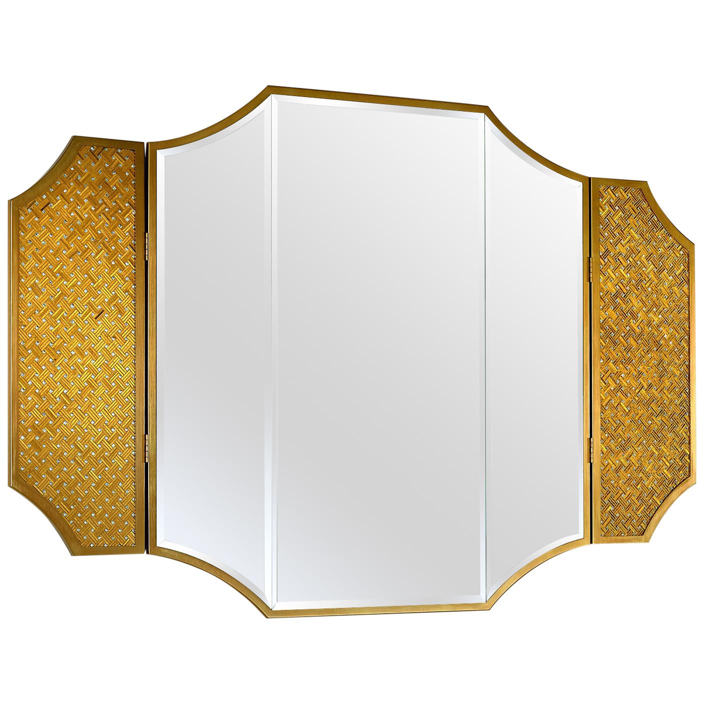 Mirror with Frame Bronze Finish Metal Lateral Wings with Tiny Mosaic Insert