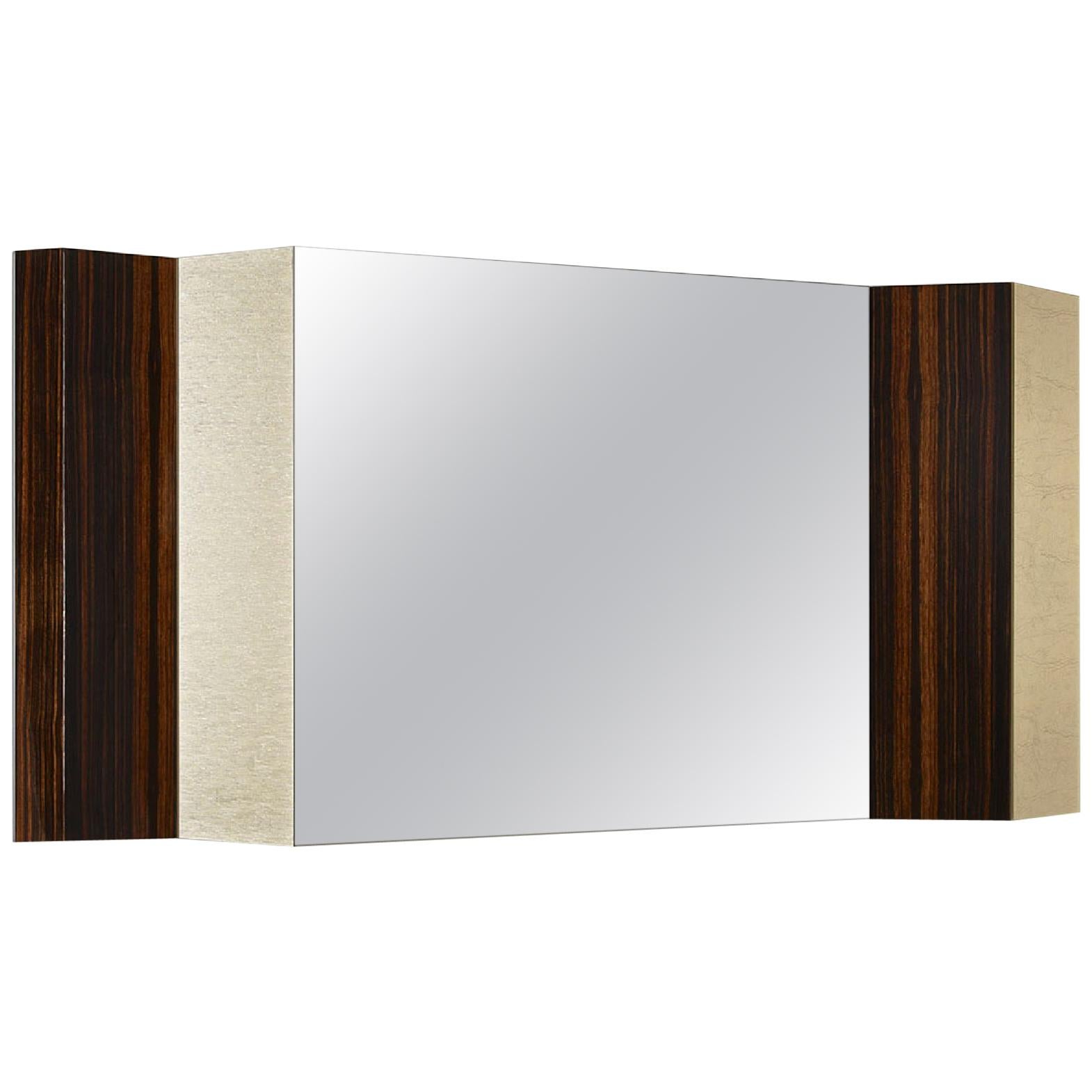 Mirror with Frame in Ebony Veneer Decorative Insert Vetrite Clear Central Mirror For Sale